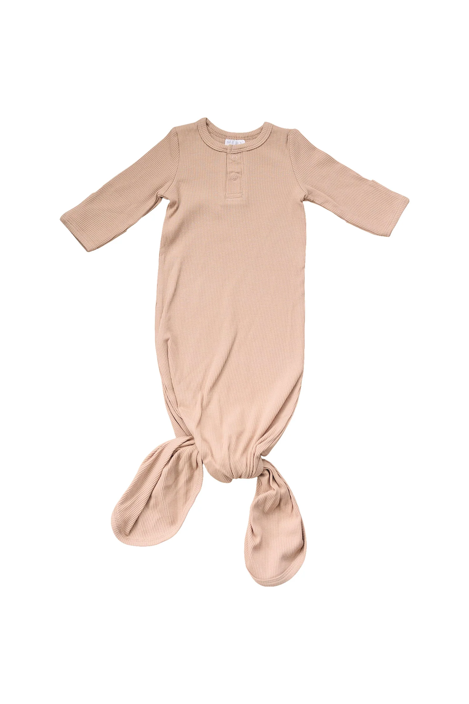 Mebie Baby Pale Pink Ribbed Knot Gown, Baby Essentials, Organic Cotton