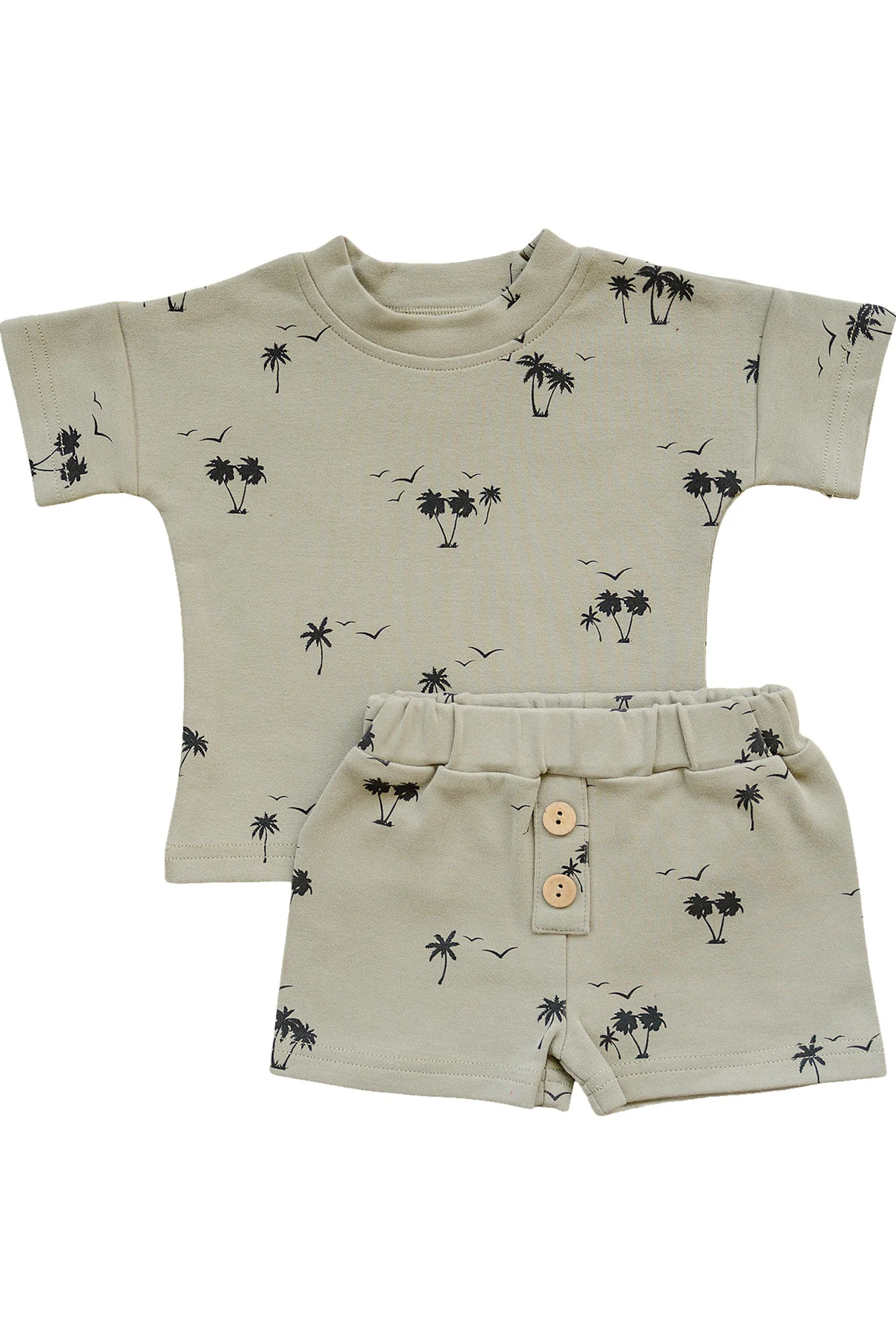 Mebie Baby Baby & Toddler Palm Tree Button Shorts Set, Cotton, Baby - Image 2