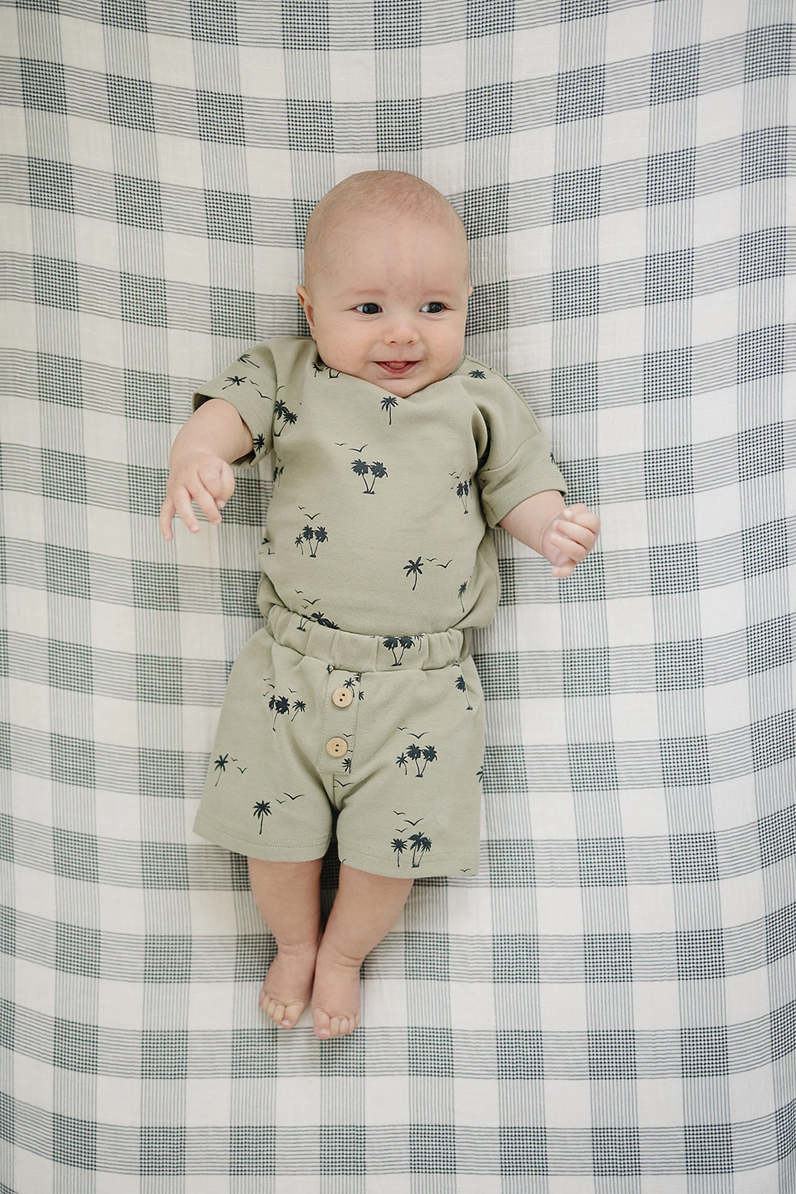 Mebie Baby Baby & Toddler Palm Tree Button Shorts Set, Cotton, Baby - Image 3