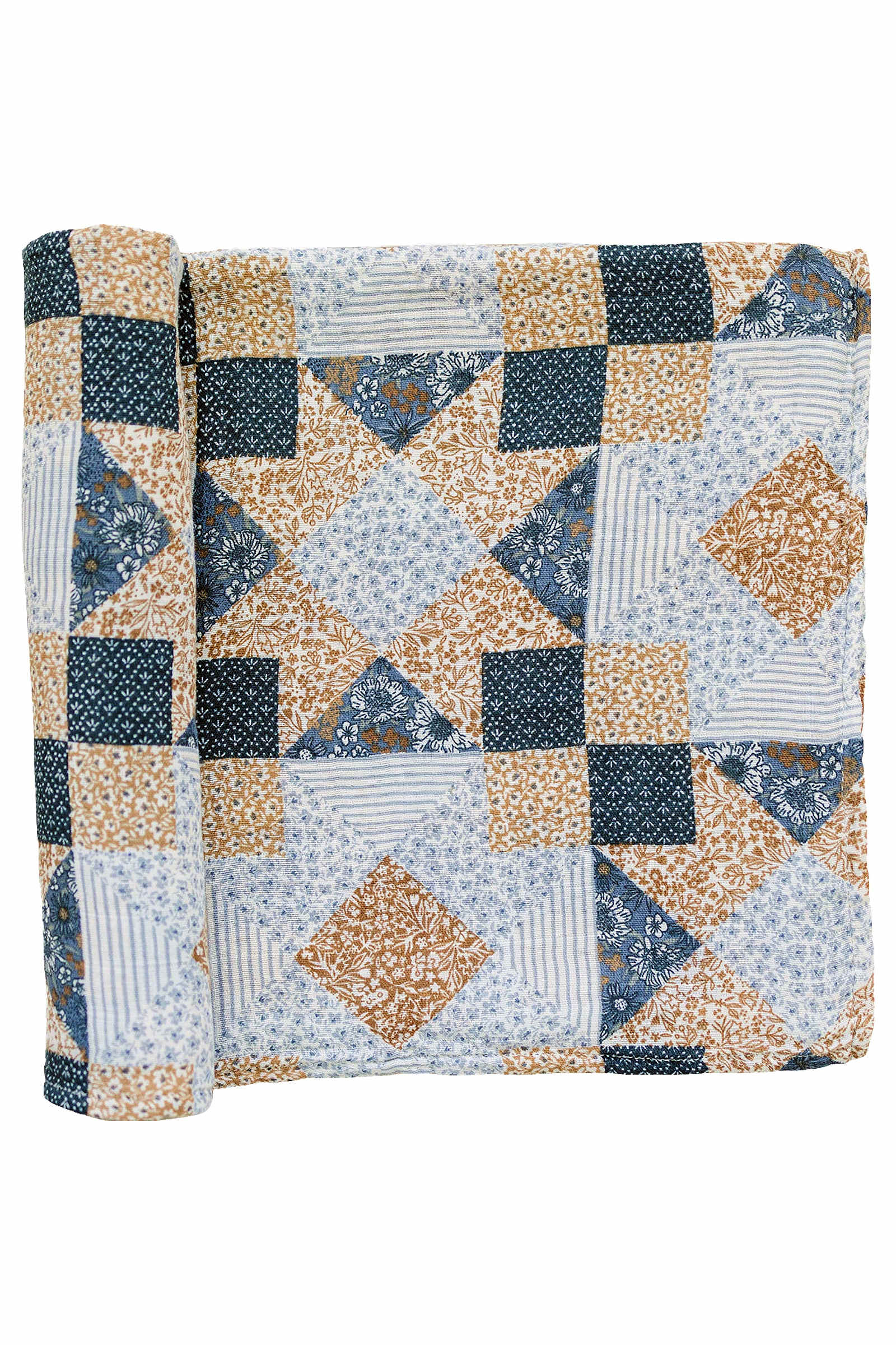 Mebie Baby Patchwork Print Muslin Swaddle Blanket, 100% Cotton, Baby Essentials, Neutral Colors - Image 2