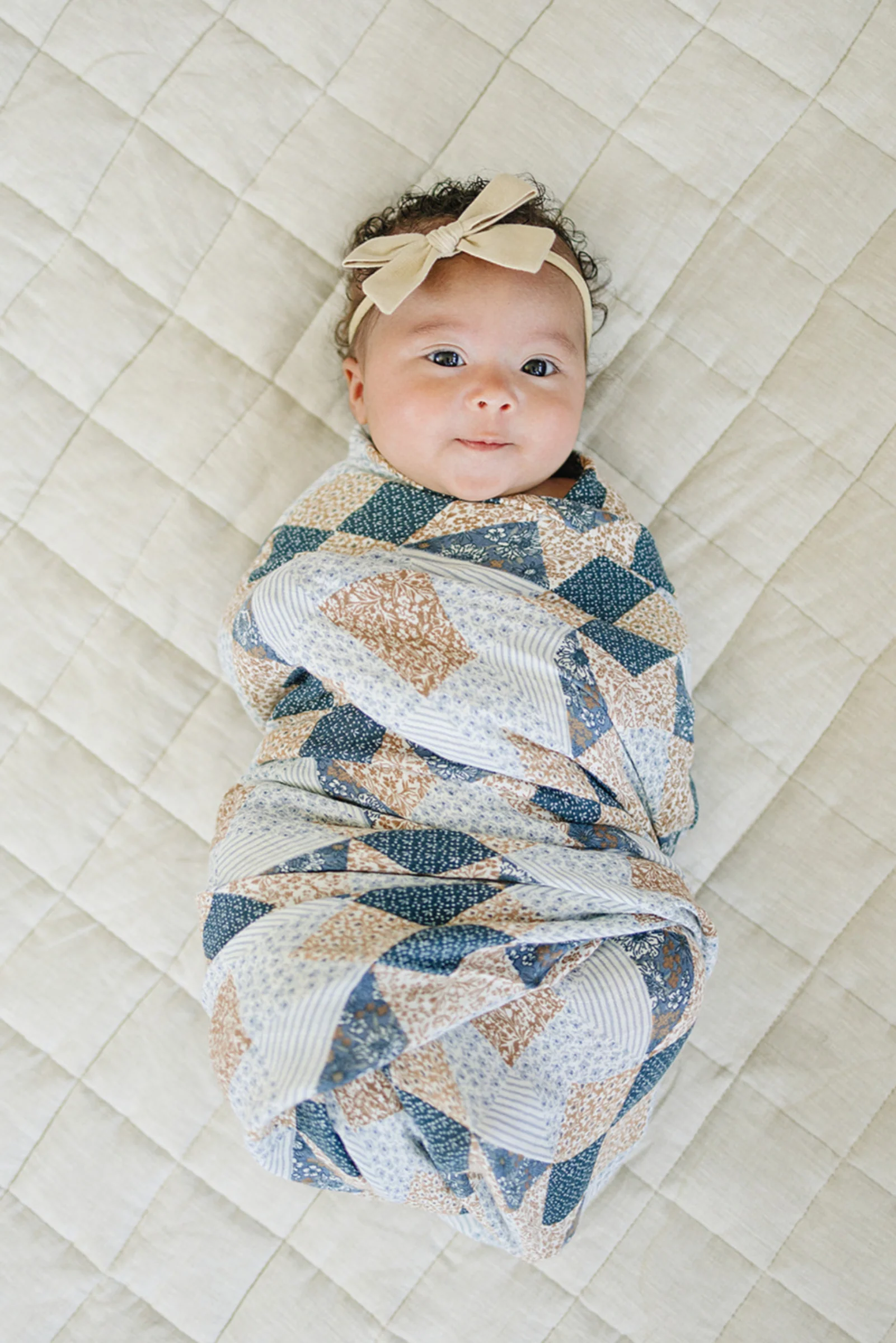 Mebie Baby Patchwork Print Muslin Swaddle Blanket, 100% Cotton, Baby Essentials, Neutral Colors - Image 5