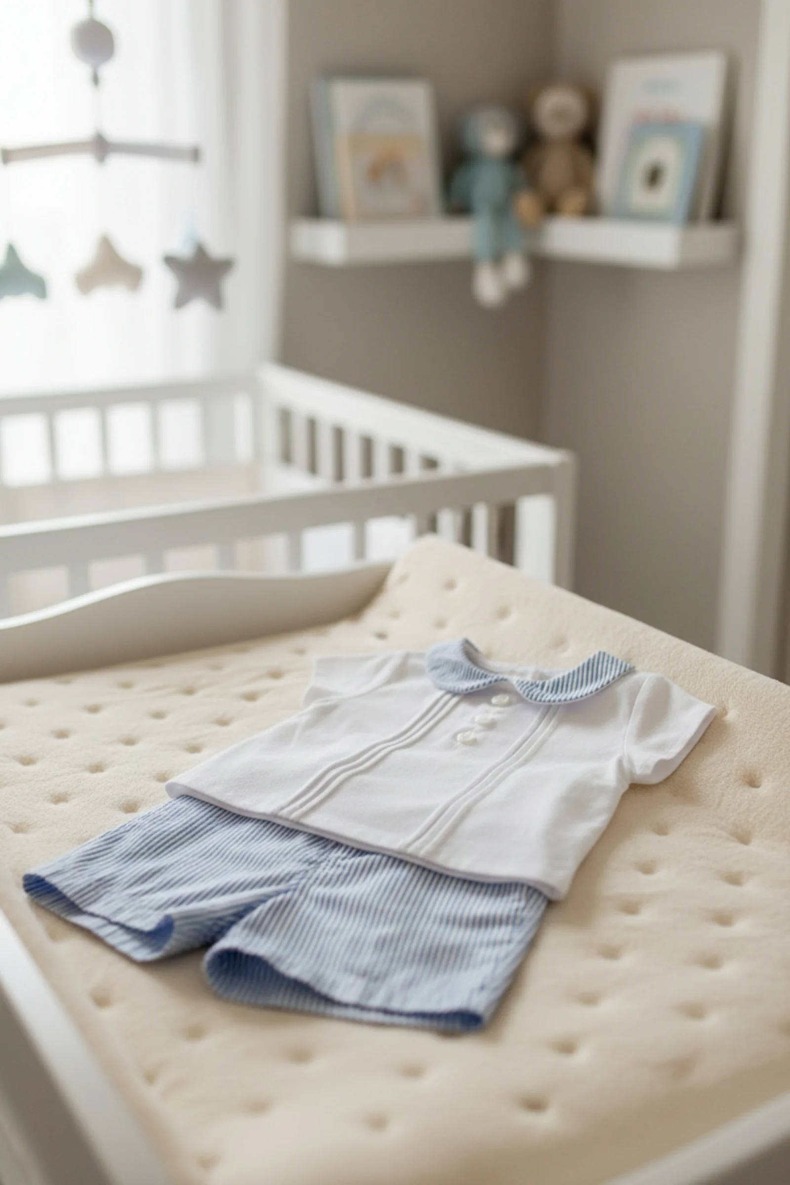 Hope & Henry Organic Cotton Peter Pan Shirt and Shorts Set for Baby Boys, Blue