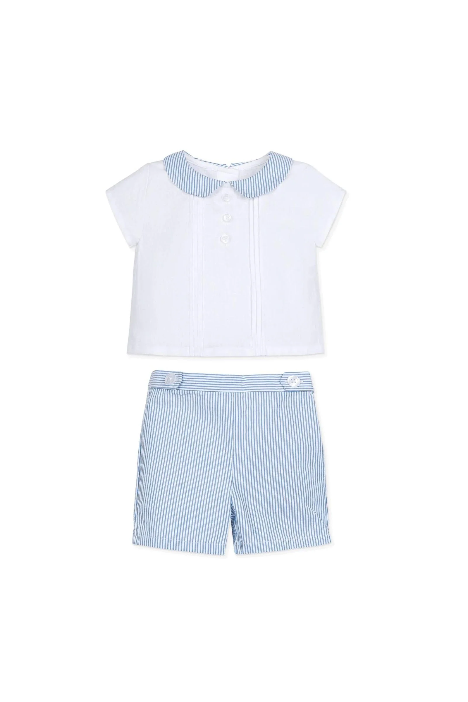 Hope & Henry Organic Cotton Peter Pan Shirt and Shorts Set for Baby Boys, Blue - Image 2