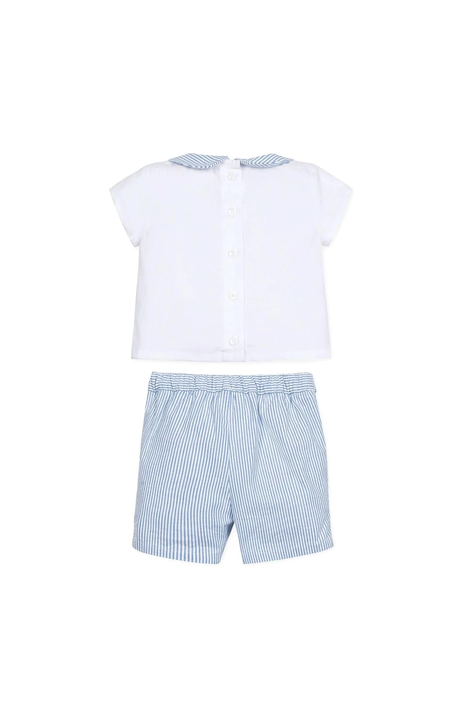 Hope & Henry Organic Cotton Peter Pan Shirt and Shorts Set for Baby Boys, Blue - Image 4