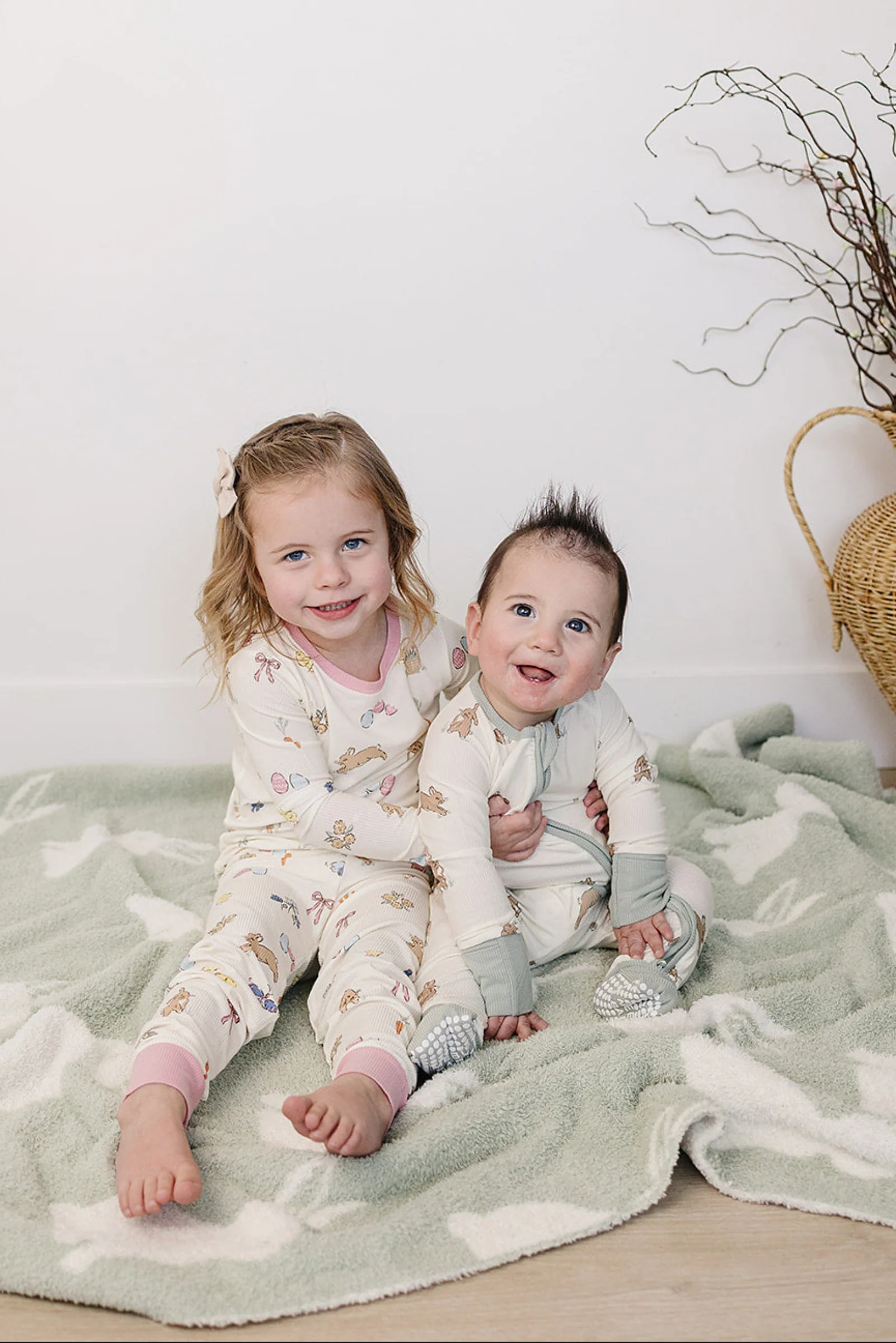 Mebie Baby Pink Bunny Ribbed Bamboo Cozy Pajama Set for Girls, Sizes 2T-10 - Image 3