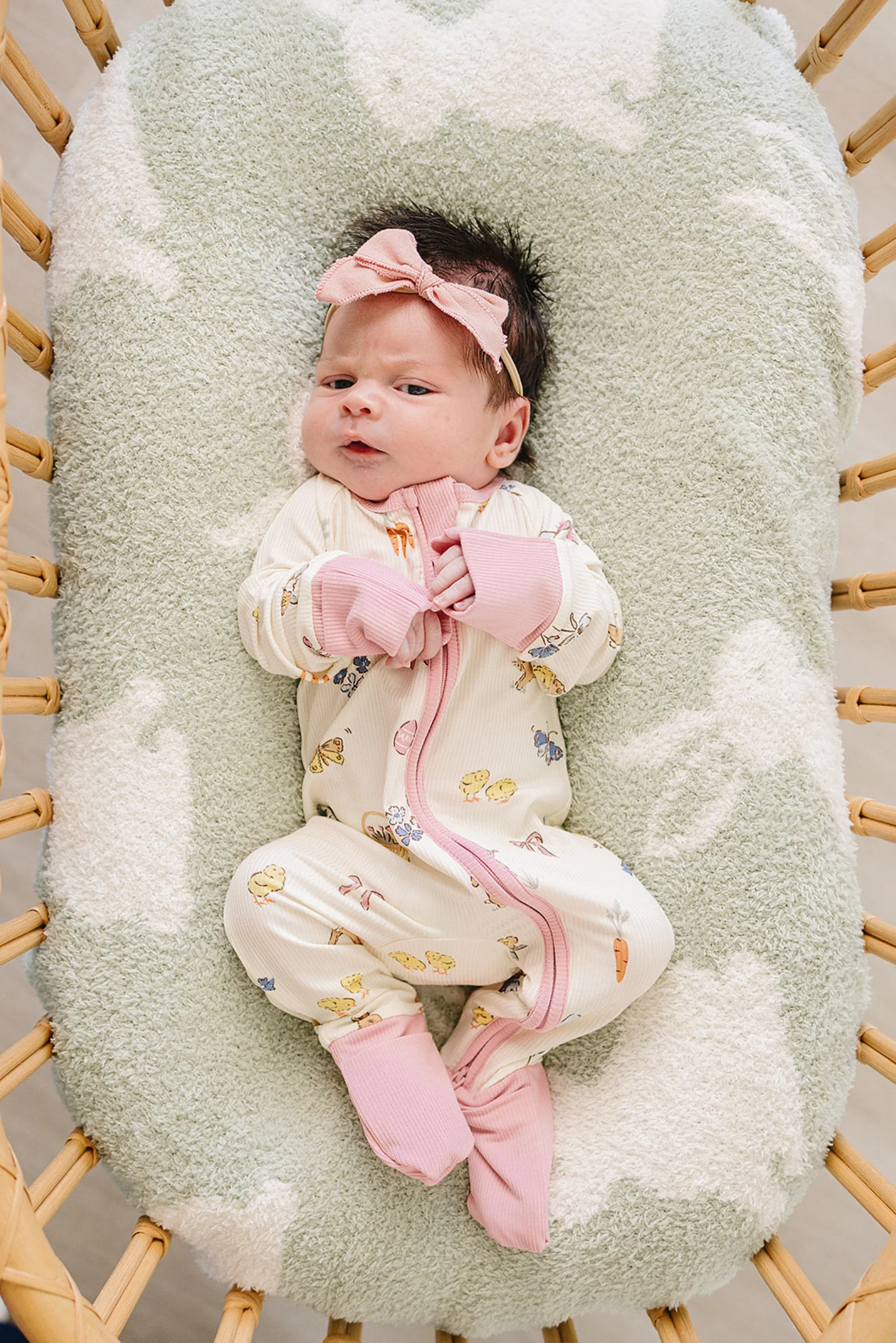 Mebie Baby Pink Bunny Ribbed Bamboo Zipper Pajama for Baby Girls - Image 4