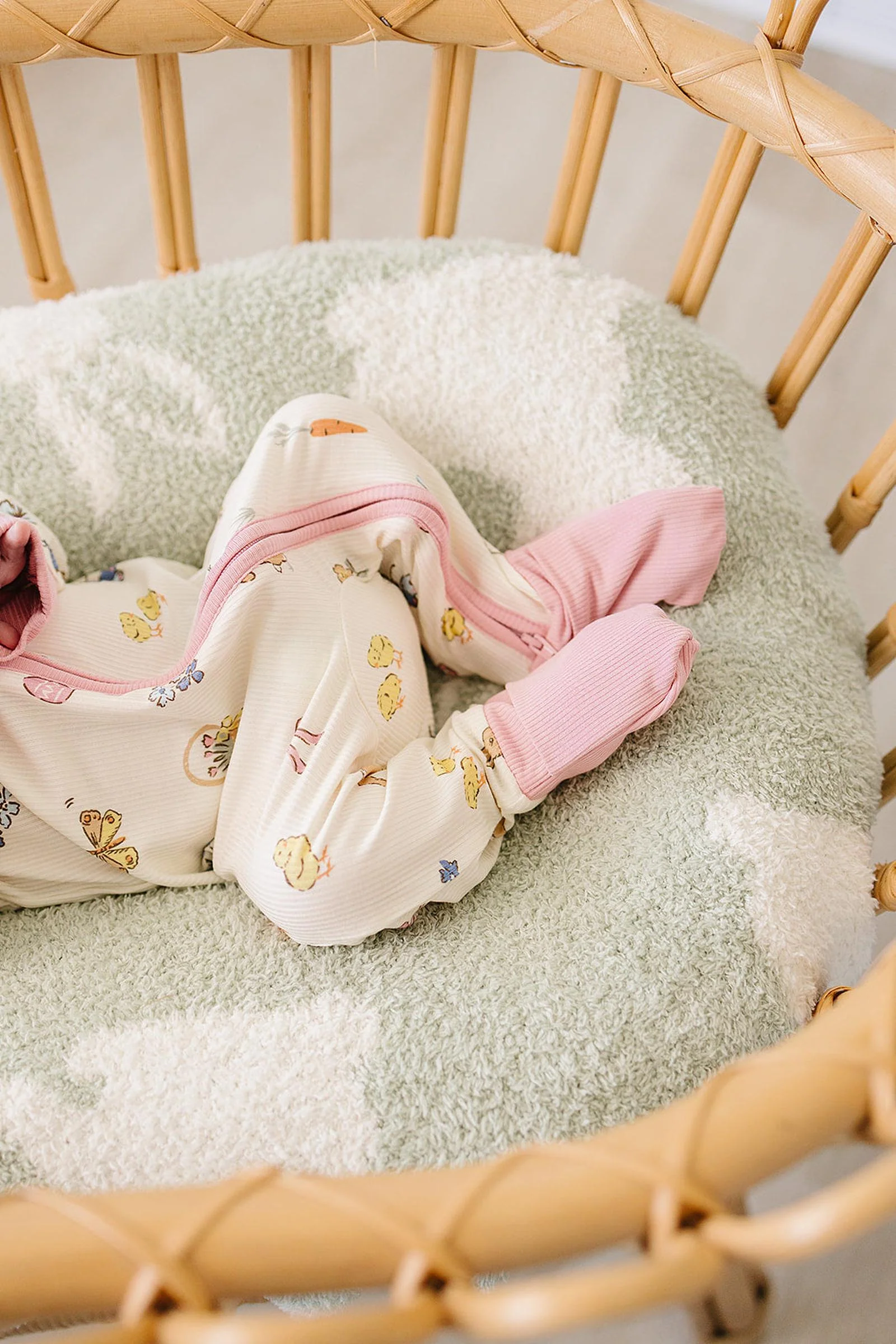 Mebie Baby Pink Bunny Ribbed Bamboo Zipper Pajama for Baby Girls - Image 5
