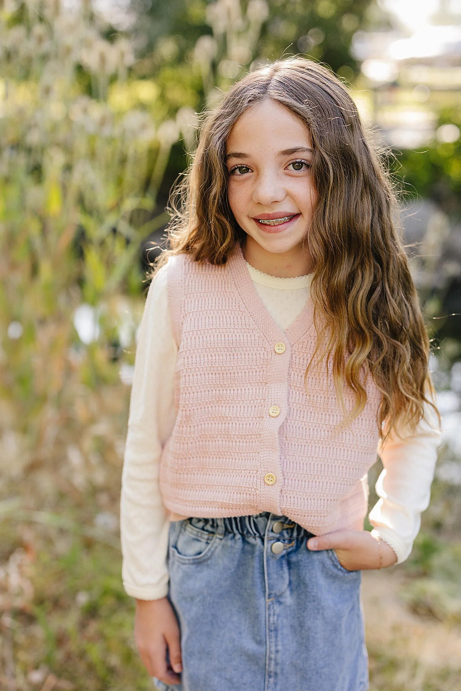 Mebie Baby Pink Knit Button Down Vest, 100% Cotton, Sizes 6M-7 - Image 3