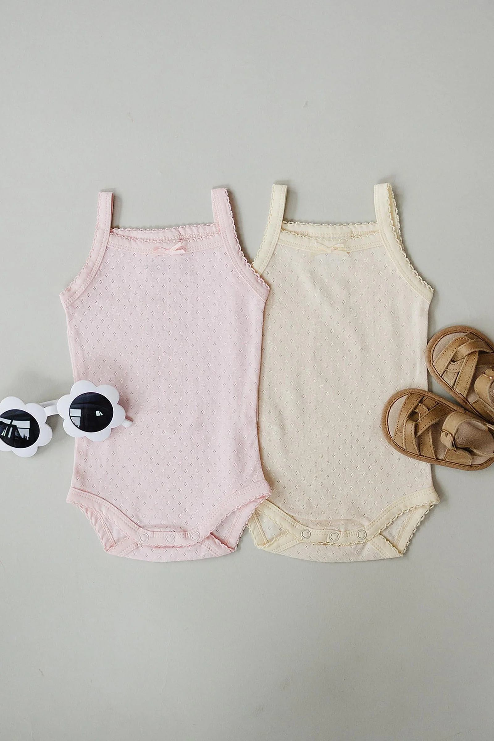 Mebie Baby Cotton Pink Pointelle Tank Bodysuit for Baby Girls - Image 3
