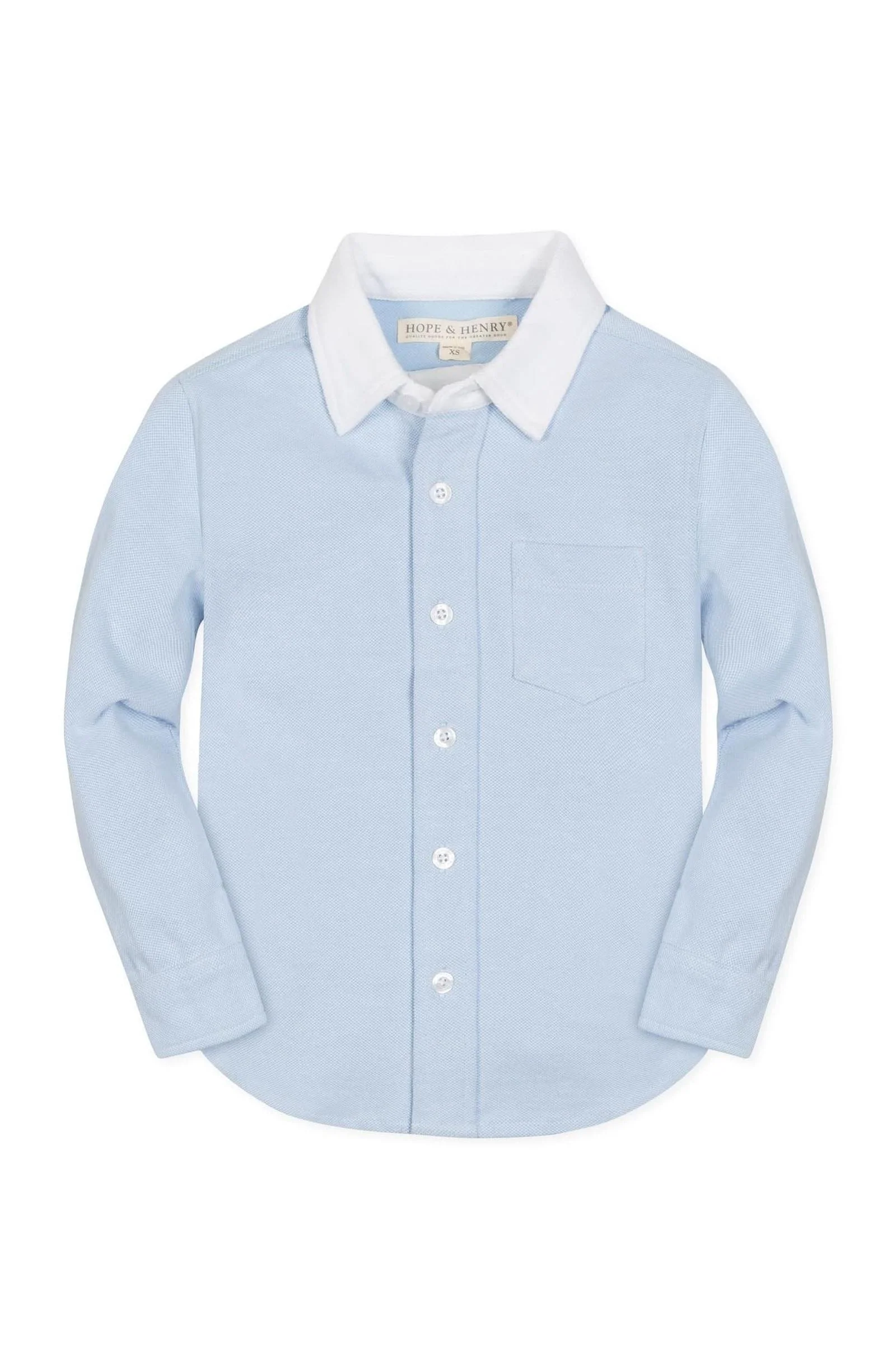 Hope & Henry Pique Organic Cotton Button Down Shirt, Light Blue, Sizes 2T-10 - Image 2