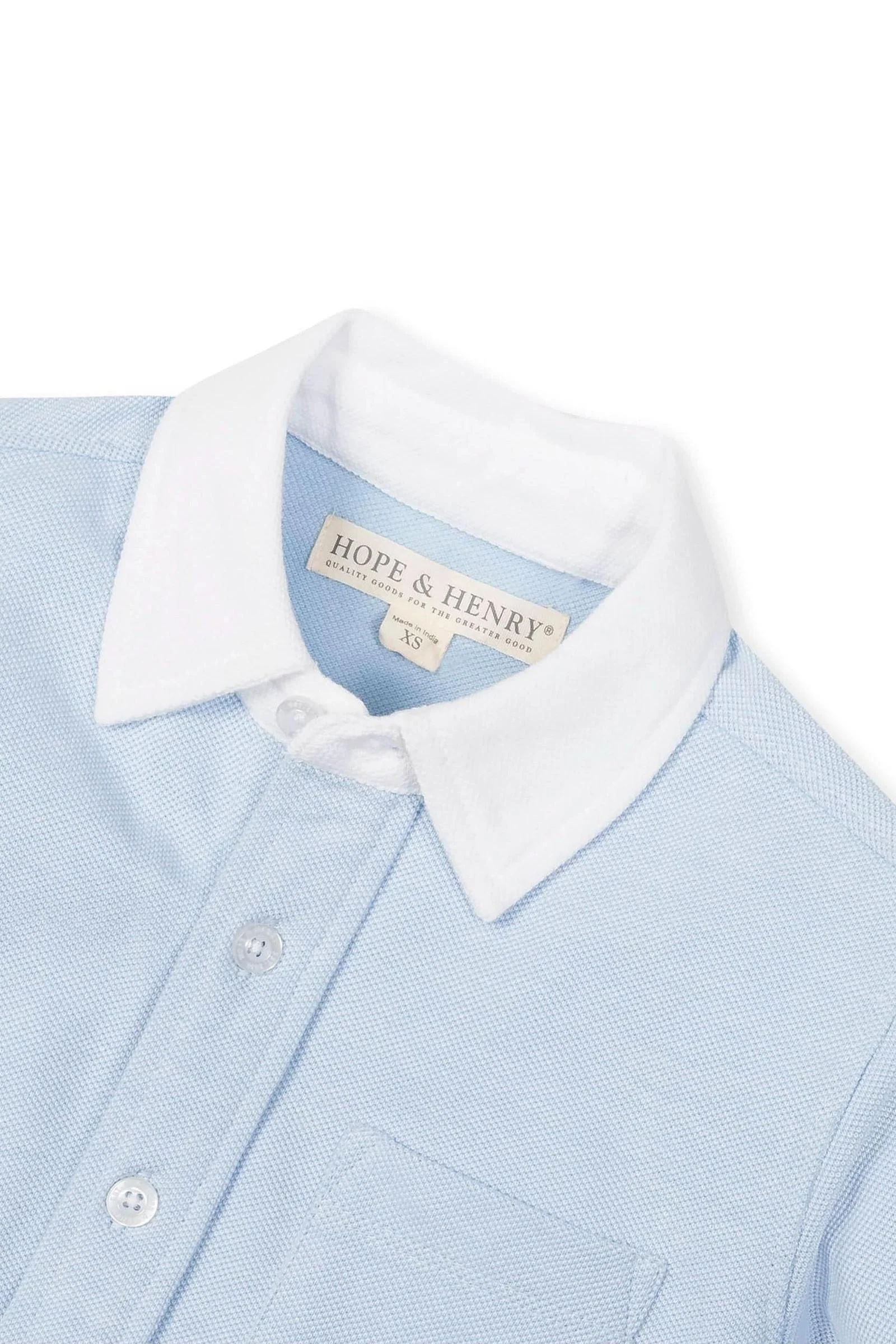 Hope & Henry Pique Organic Cotton Button Down Shirt, Light Blue, Sizes 2T-10 - Image 5