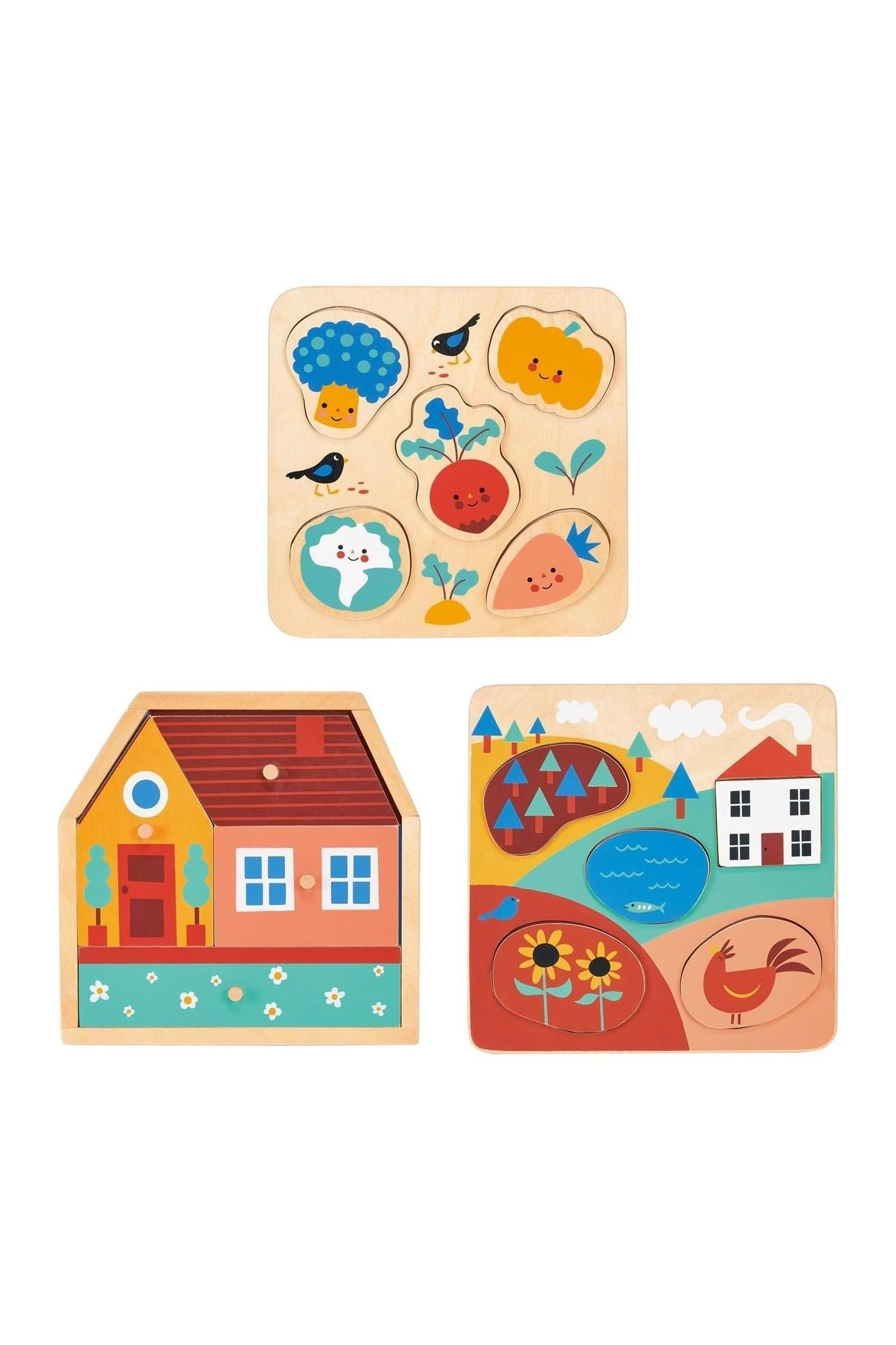 Mentari Wooden Toys, Puzzle Bundle, House, Vegetable, Countryside Puzzles