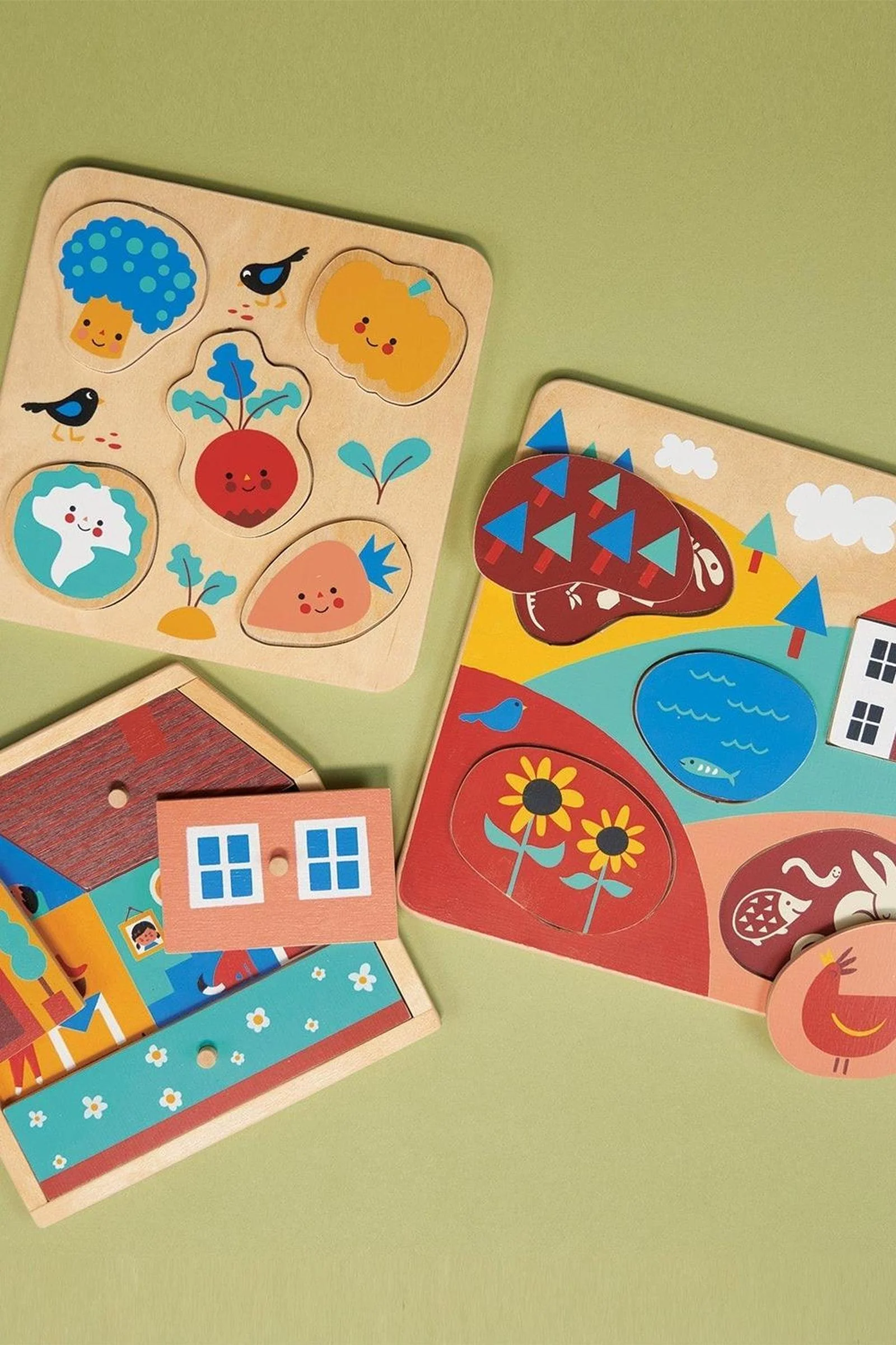 Mentari Wooden Toys, Puzzle Bundle, House, Vegetable, Countryside Puzzles - Image 2