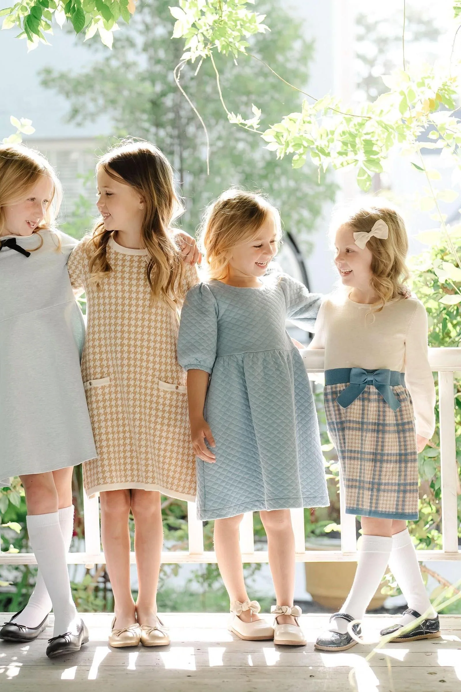 Hope & Henry Organic Cotton Quilted Puff Sleeve Dress, Dusty Blue, Toddler & Kids - Image 5
