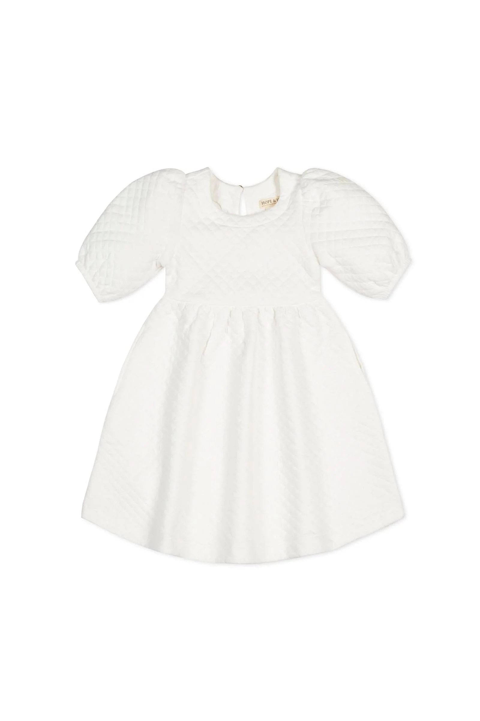 Hope & Henry Organic Cotton Quilted Puff Sleeve Dress, Soft White, Toddler & Kids - Image 2