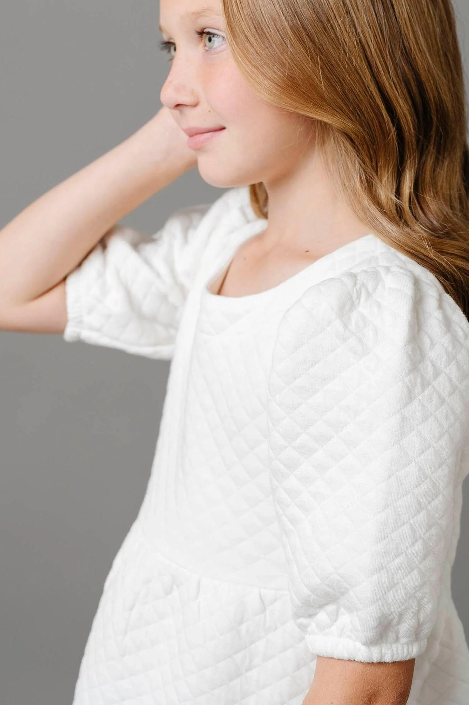 Hope & Henry Organic Cotton Quilted Puff Sleeve Dress, Soft White, Toddler & Kids - Image 4
