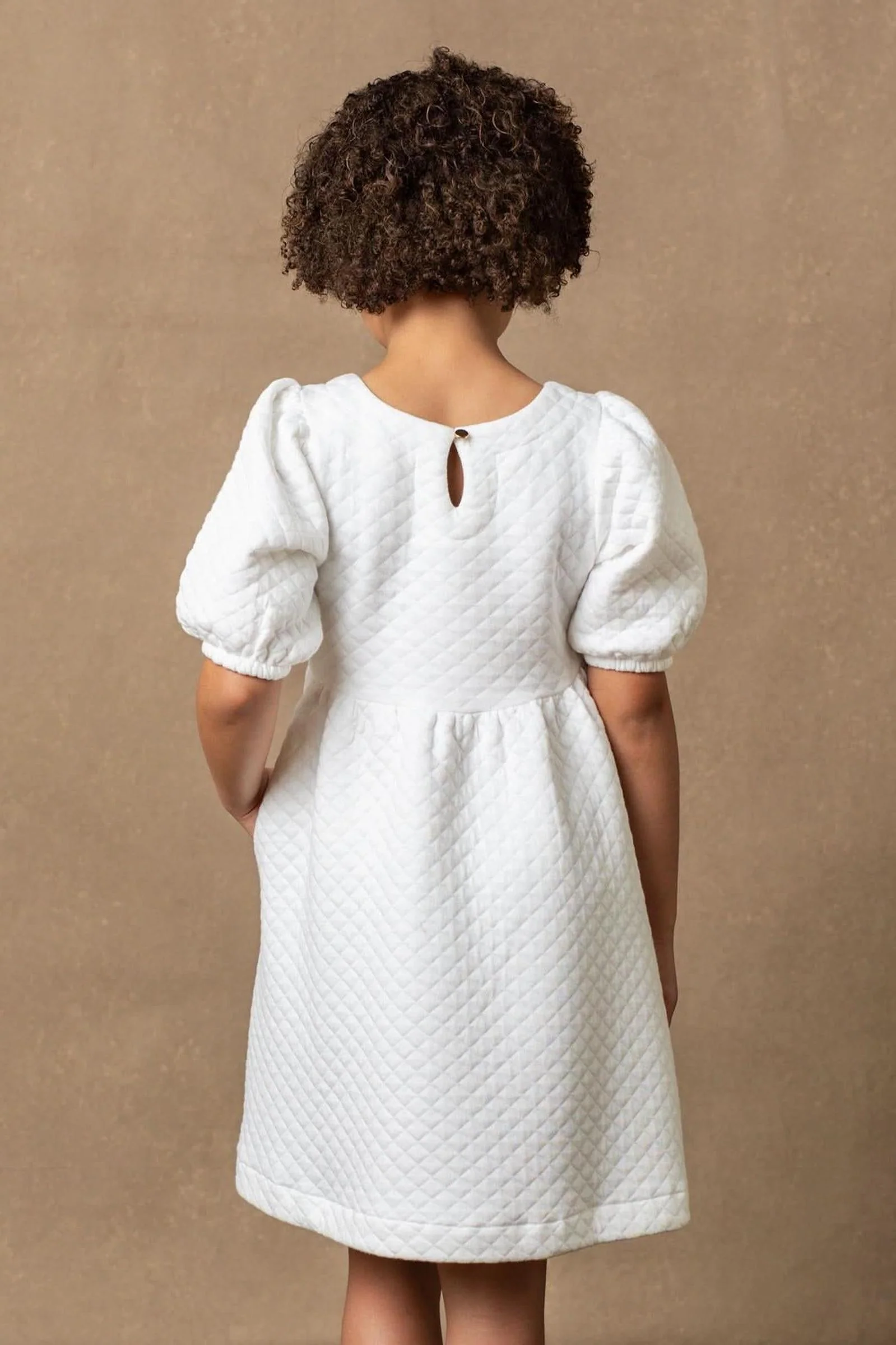 Hope & Henry Organic Cotton Quilted Puff Sleeve Dress, Soft White, Toddler & Kids - Image 6