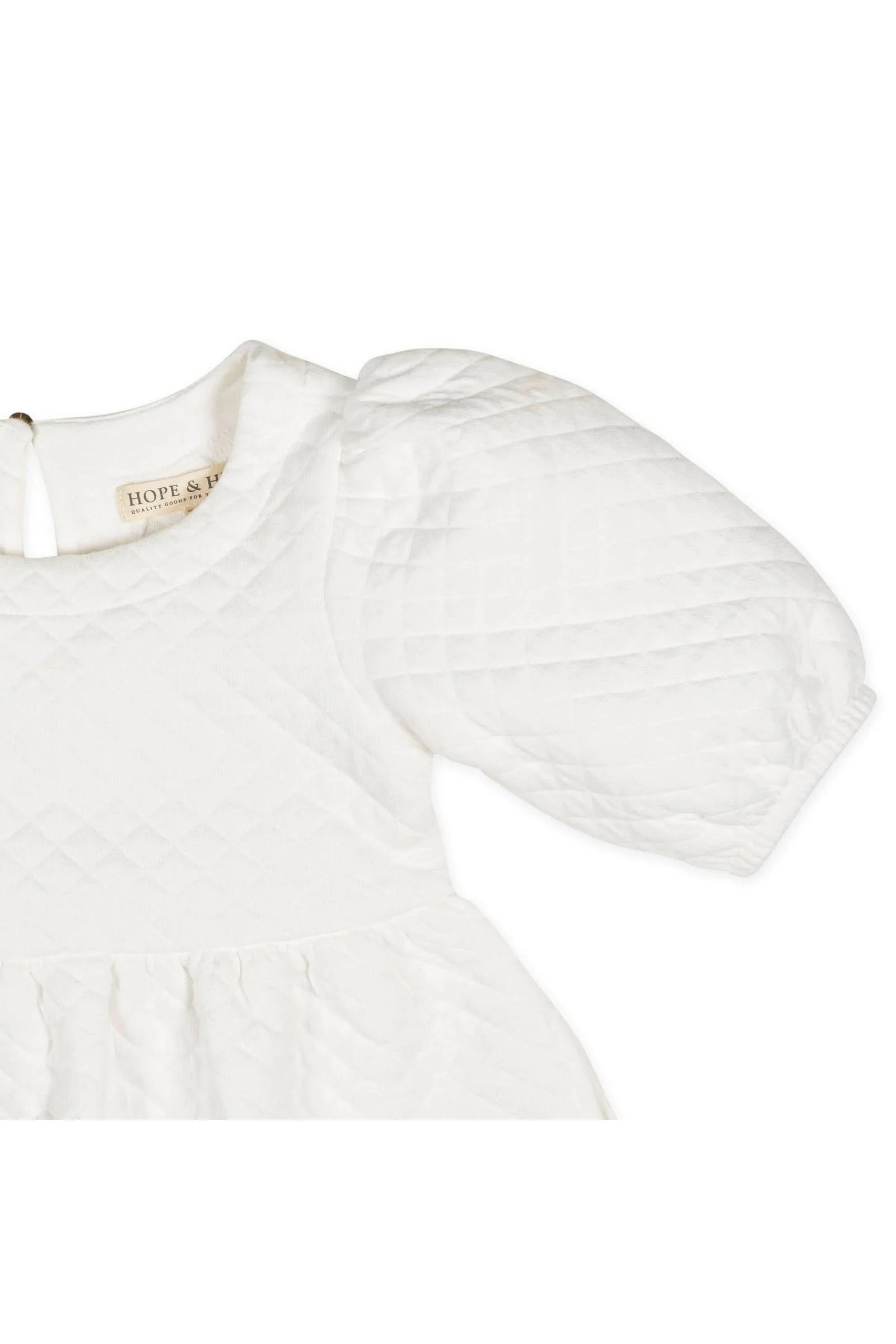 Hope & Henry Organic Cotton Quilted Puff Sleeve Dress, Soft White, Toddler & Kids - Image 9