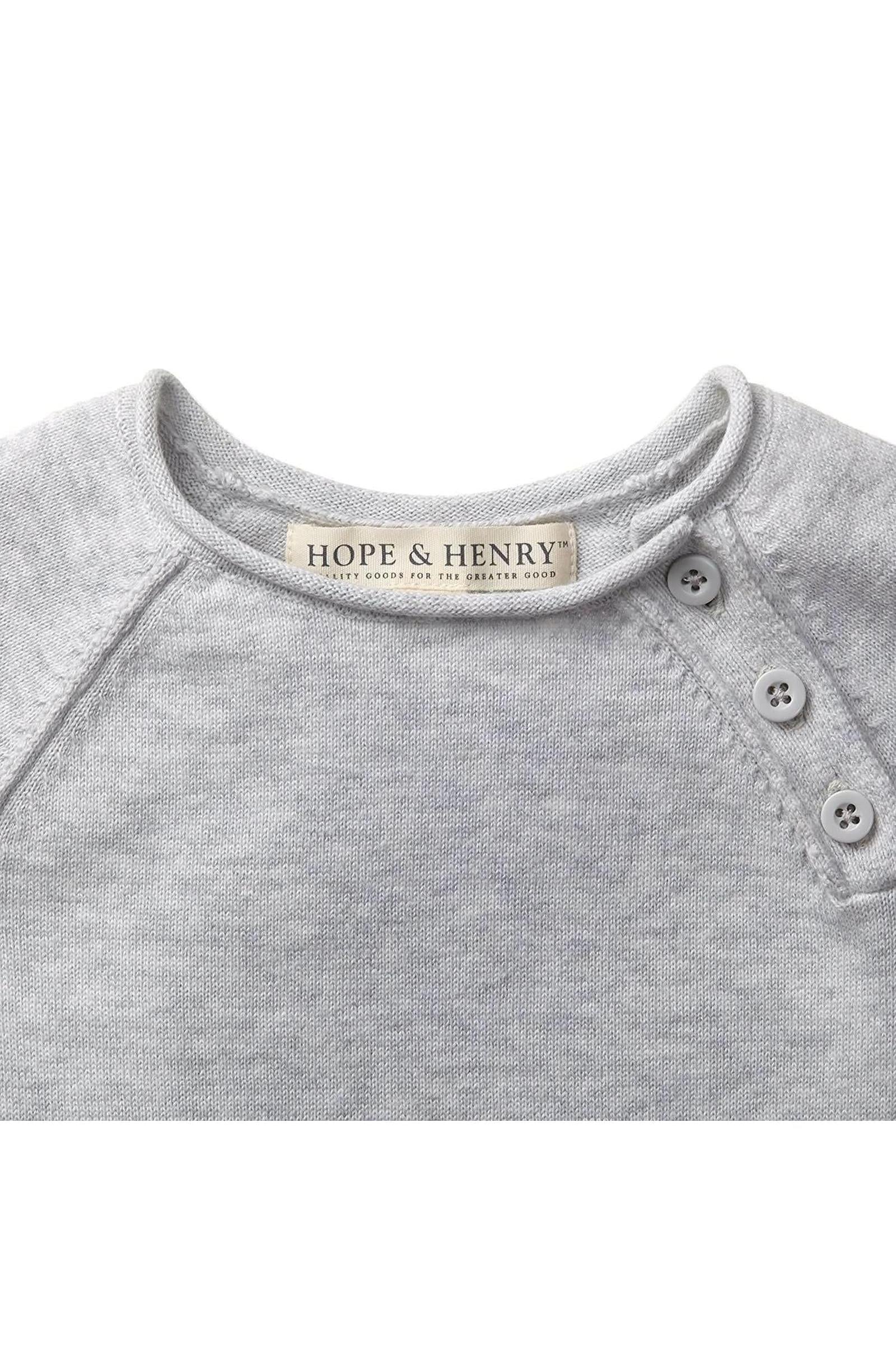 Hope & Henry Organic Cotton Raglan Sweater Romper & Jacquard Blanket Gift Set for Babies, Gray - Image 5