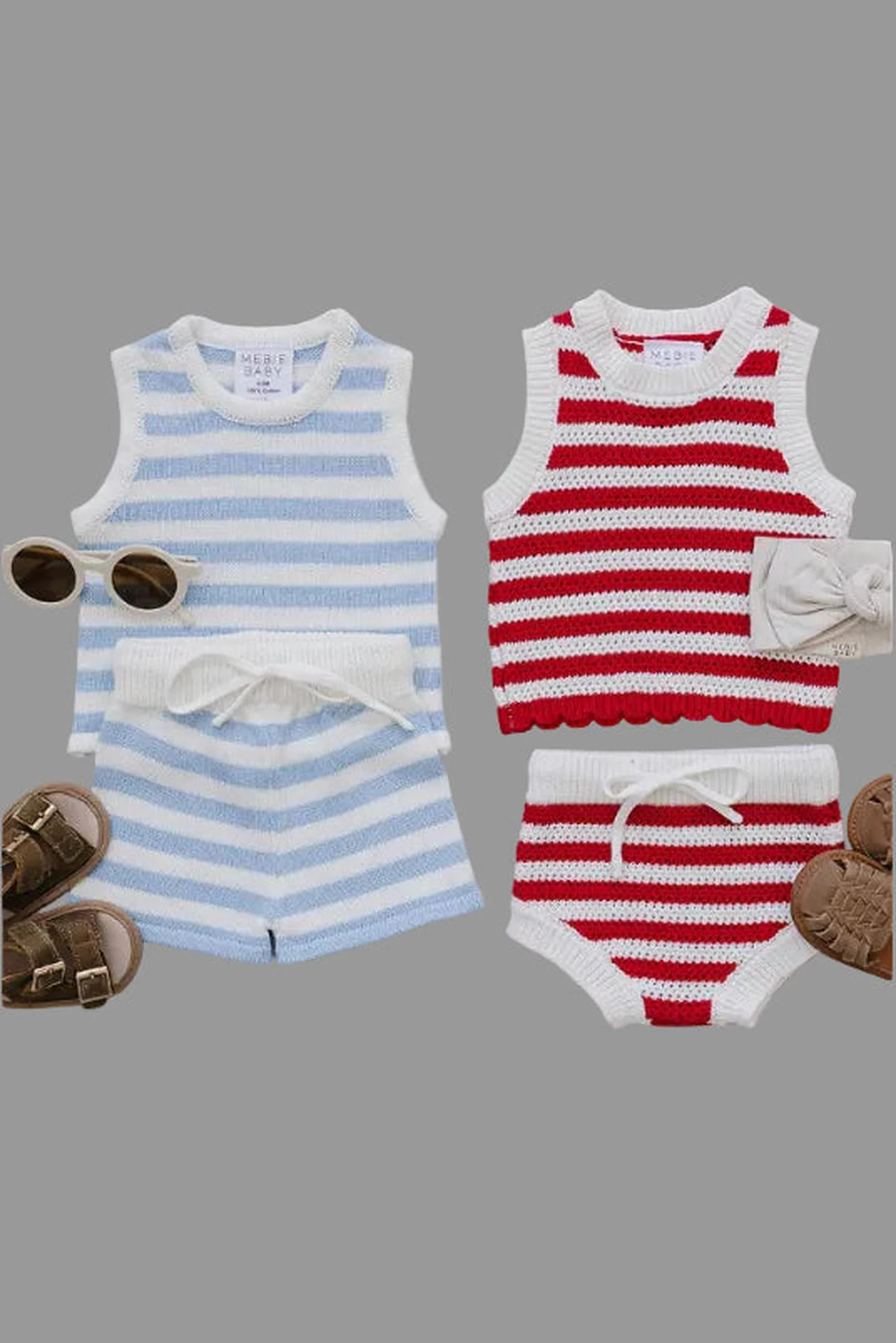 Mebie Baby Cotton Red Stripe Bloomer Tank Set for Baby Girls - Image 4