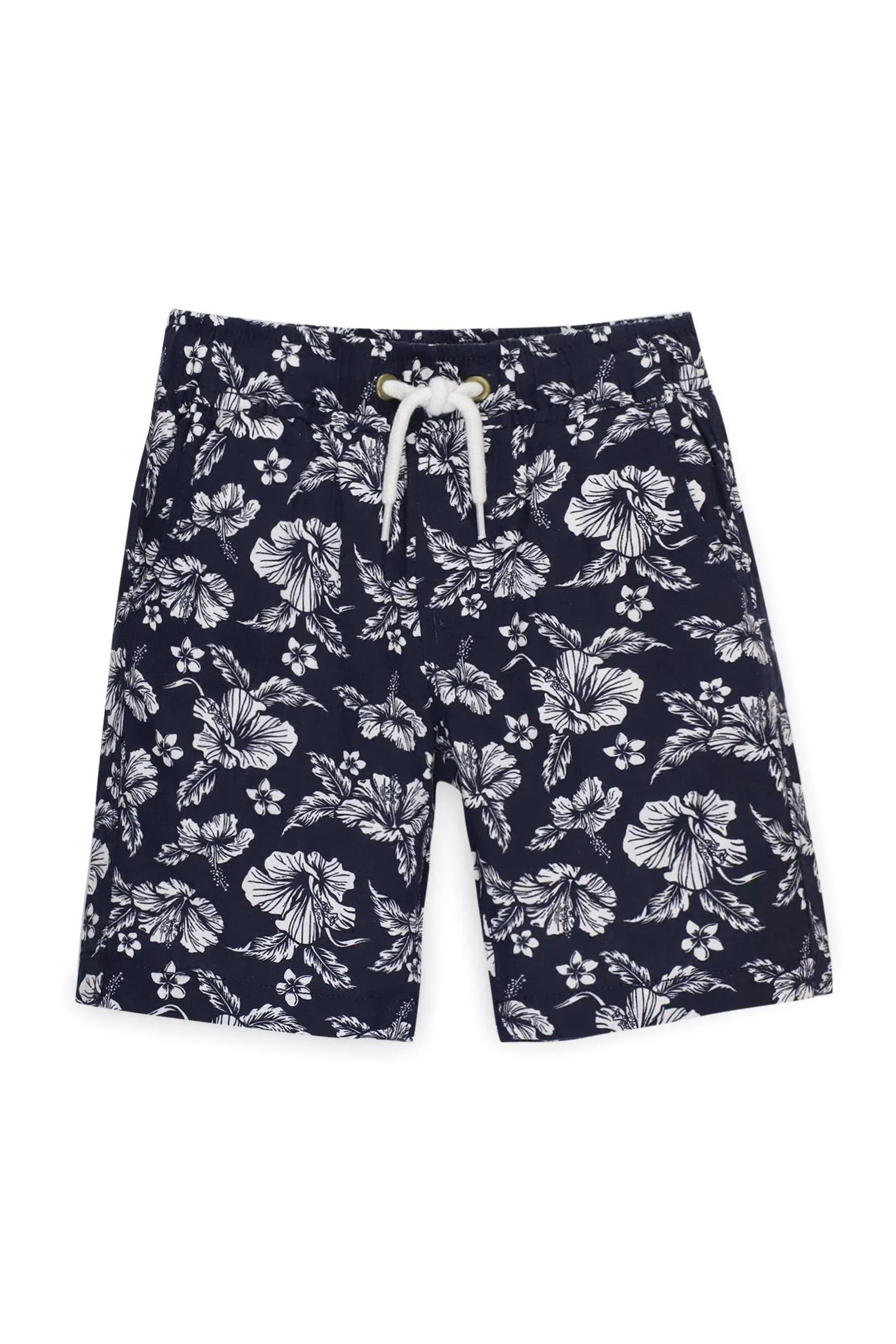 Hope & Henry Relaxed Linen Pull-On Shorts for Baby Boys, Navy Hibiscus - Image 2
