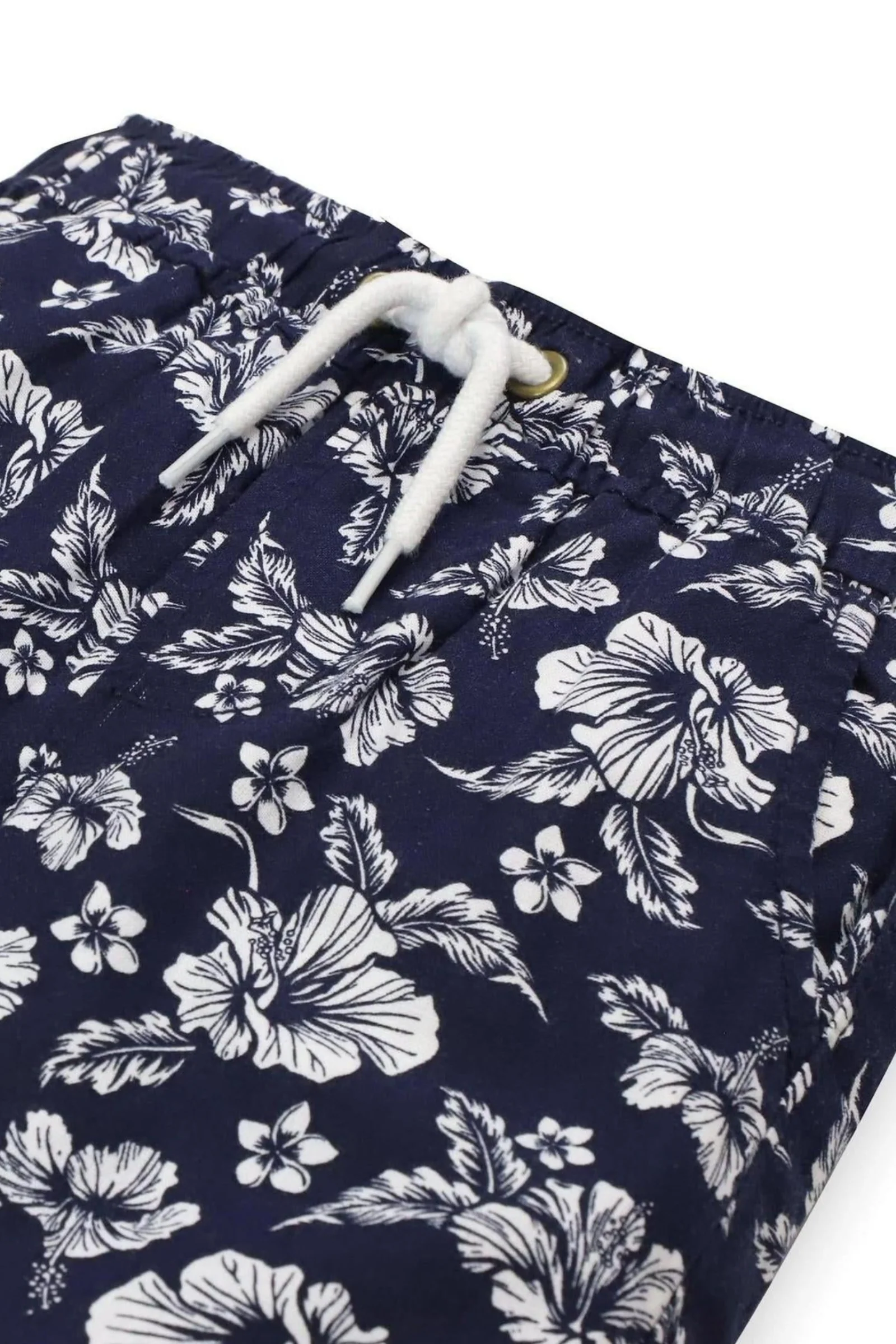 Hope & Henry Relaxed Linen Pull-On Shorts for Baby Boys, Navy Hibiscus - Image 3