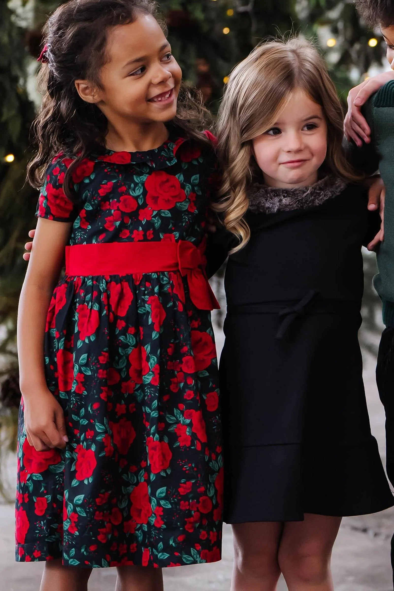 Hope & Henry Organic Cotton Ruffle Collar Floral Party Dress for Girls, Black & Red, Toddler & Kids - Image 6