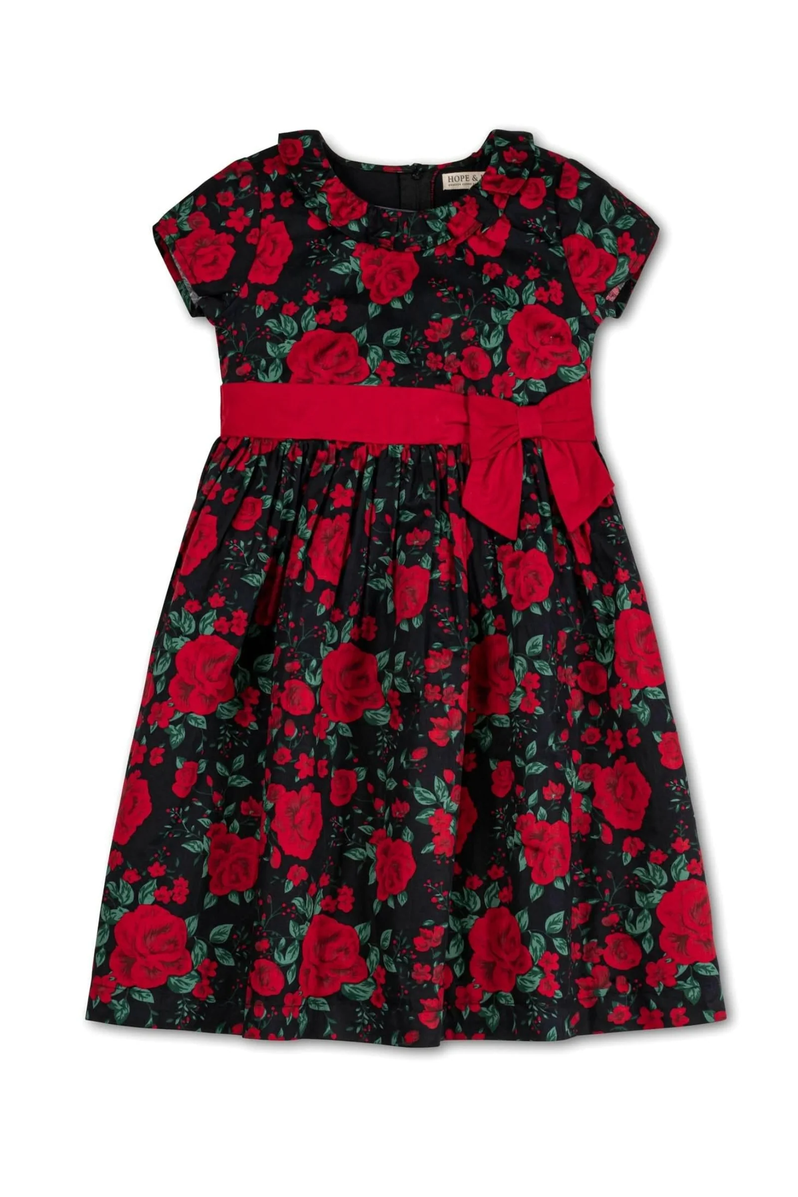 Hope & Henry Organic Cotton Ruffle Collar Party Dress for Baby Girls, Black & Red - Image 2