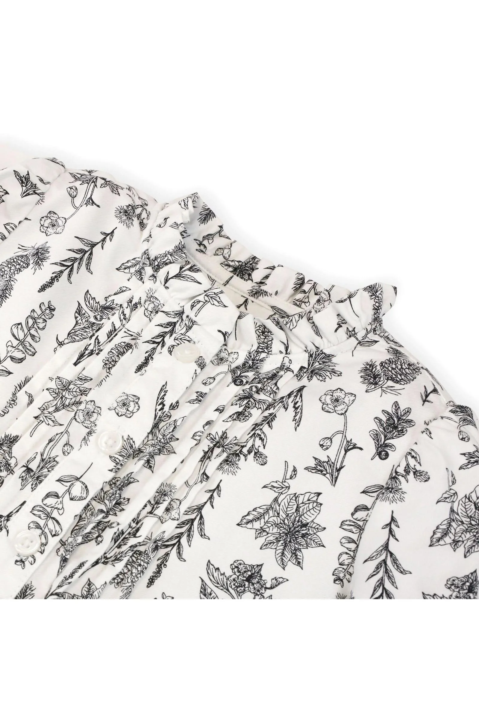Organic Cotton Ruffle Collar Blouse with Pintuck Details, Black Winter Botanical, Baby - Image 4