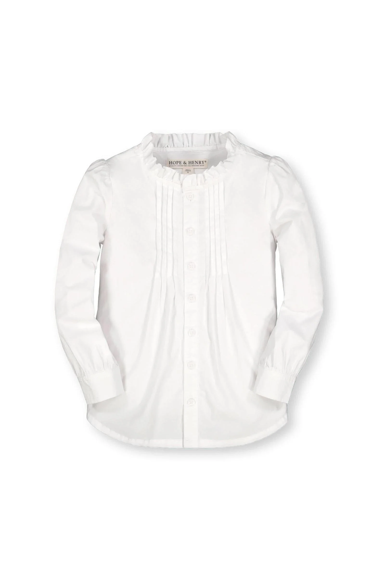 Hope & Henry Organic Cotton Ruffle Neck Blouse with Pintucks for Baby Girls, White, Baby - Image 2