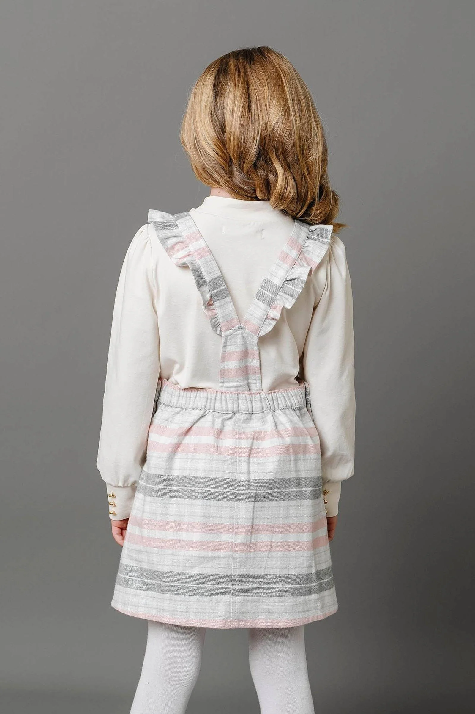 Hope & Henry Organic Cotton Ruffle Strap Overall Skirt, Gray & Rose Plaid, Toddler & Kids - Image 4