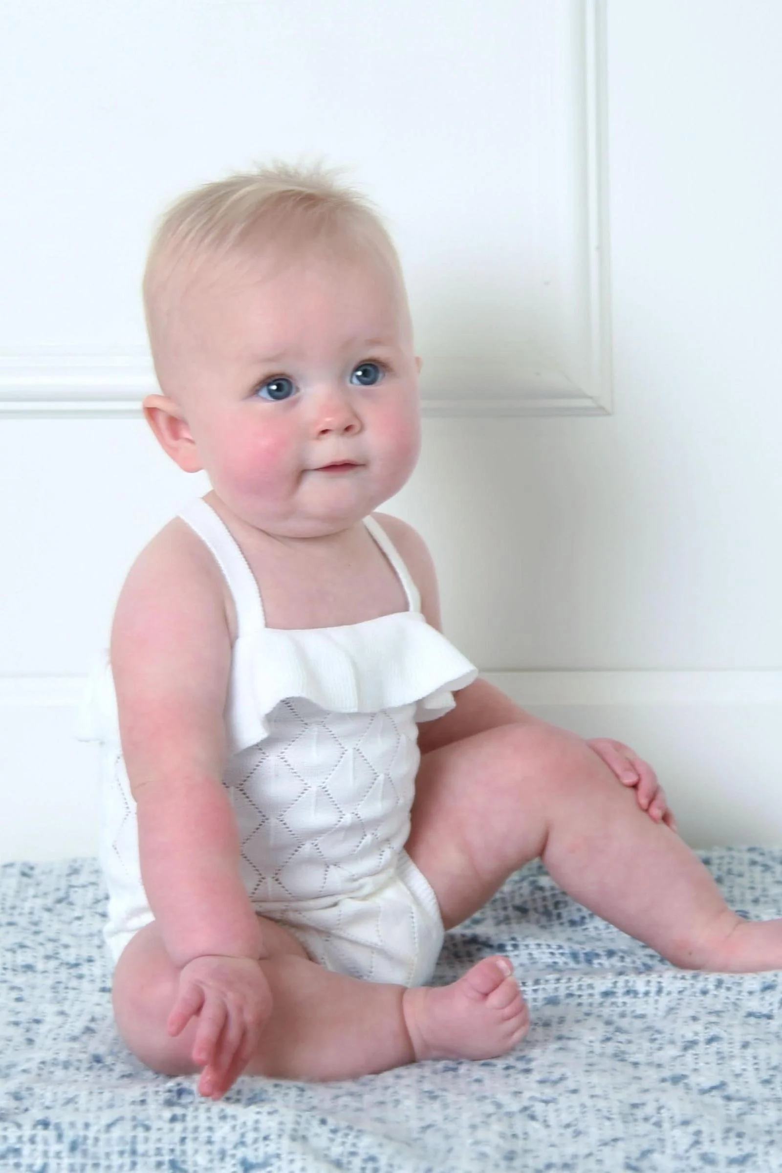 Hope & Henry  Organic Cotton Ruffle Sweater Romper for Baby Girls, White