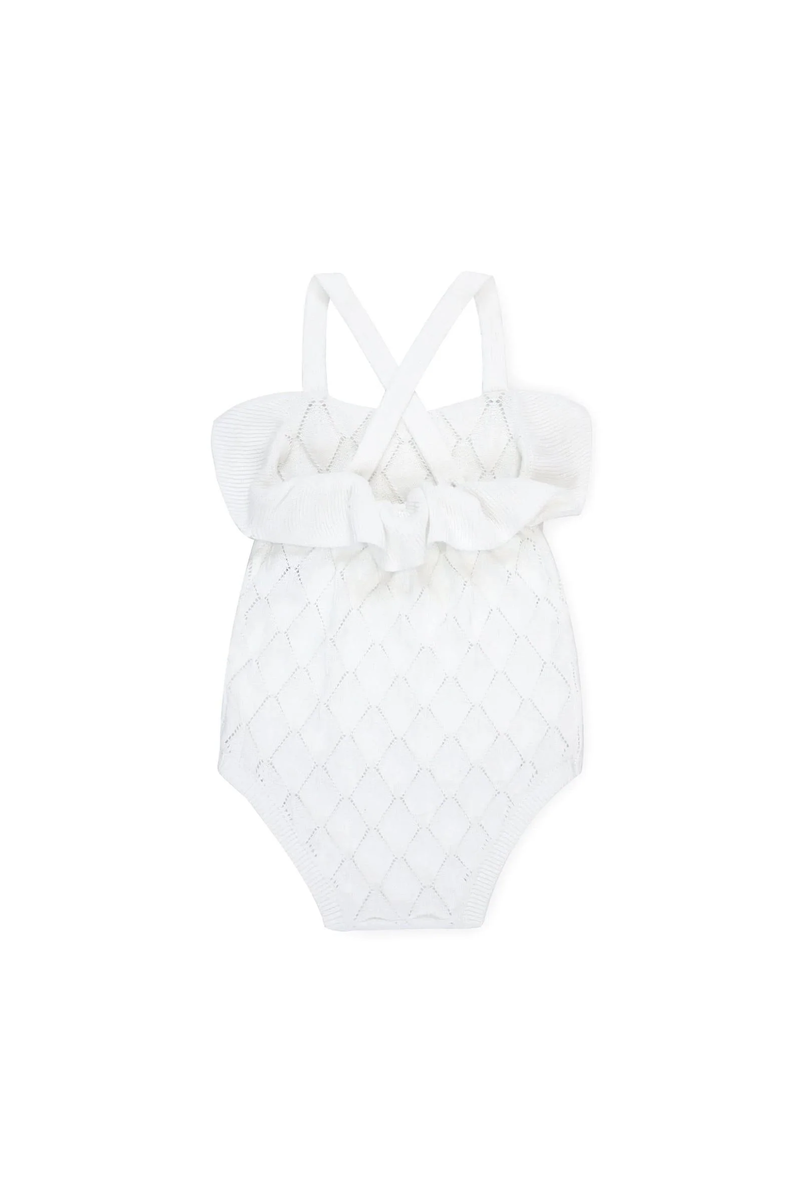 Hope & Henry  Organic Cotton Ruffle Sweater Romper for Baby Girls, White - Image 5