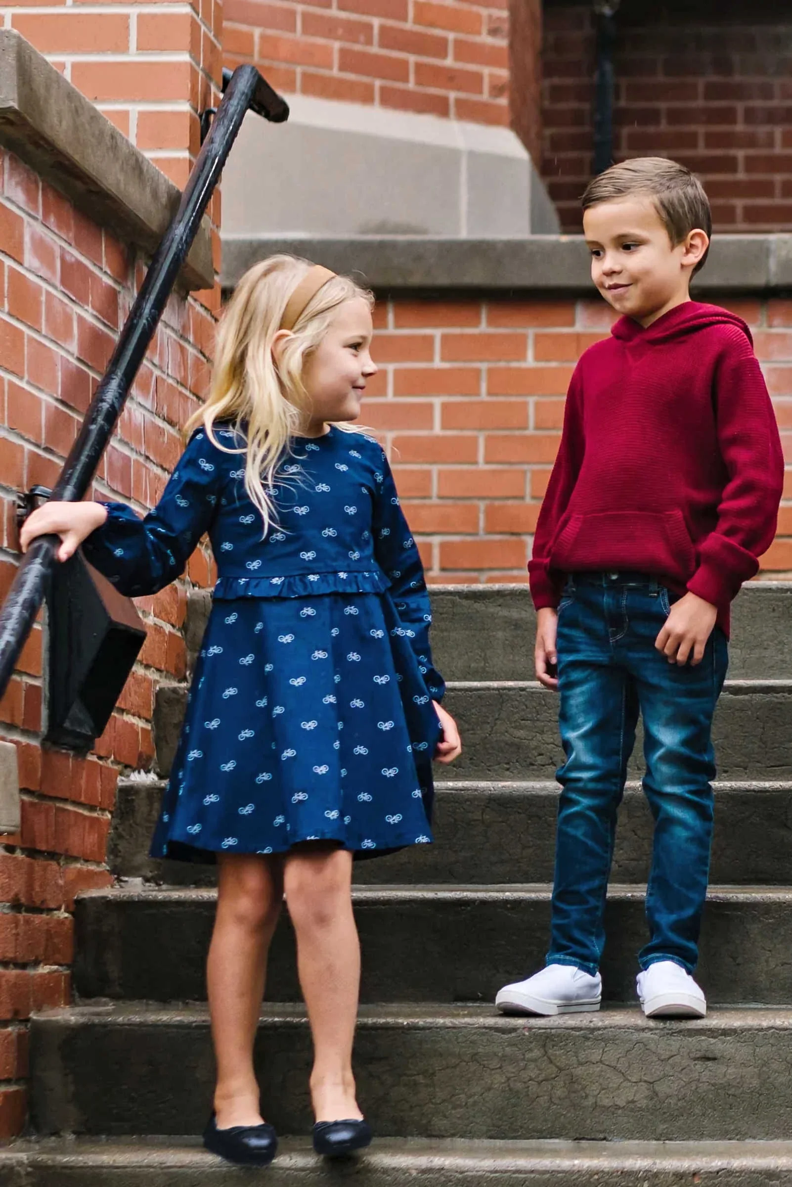 Hope & Henry Organic Cotton Ruffle Waist Dress, Navy Bicycle Print, Toddler & Kids - Image 3