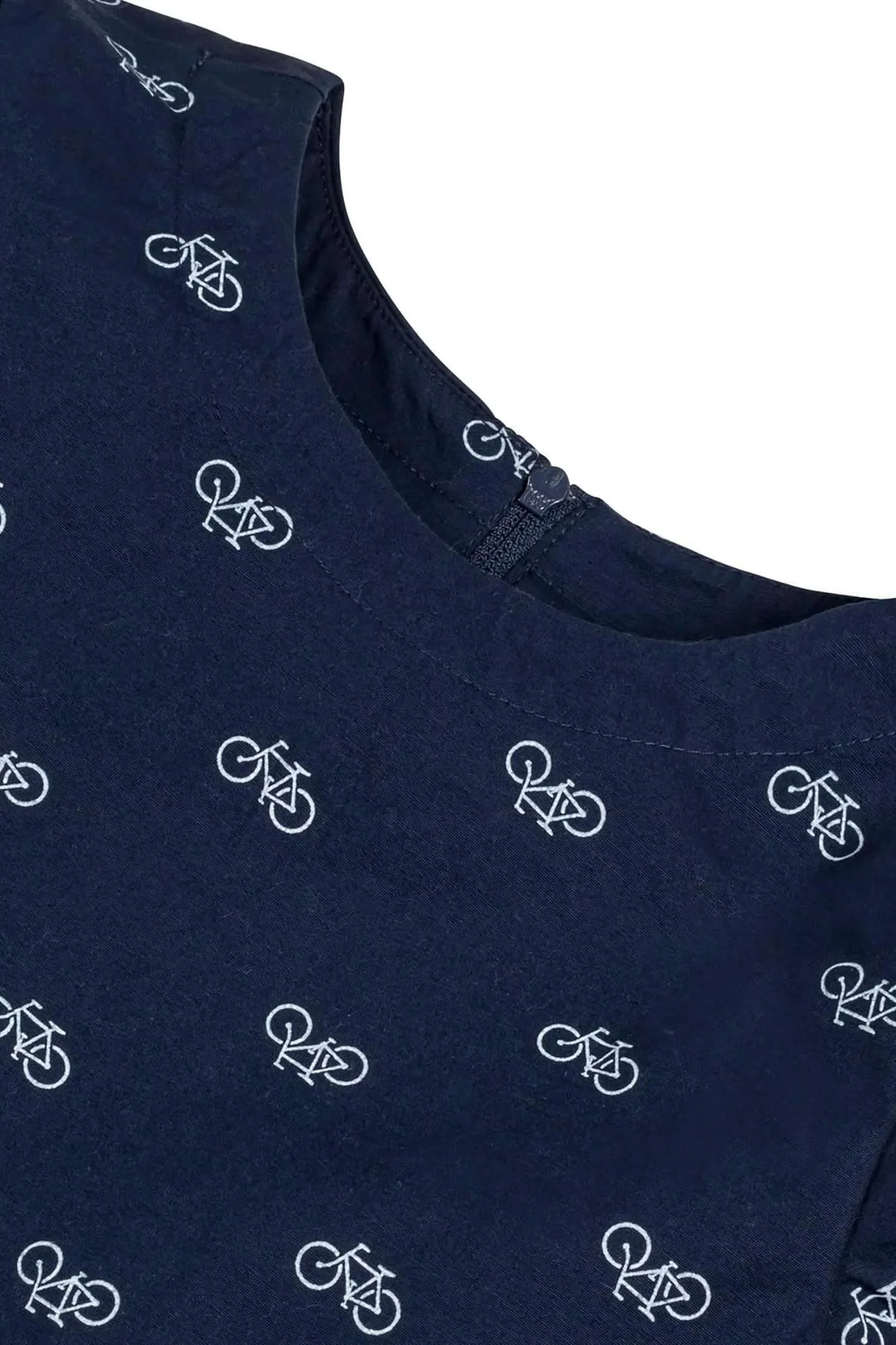 Hope & Henry Organic Cotton Ruffle Waist Dress, Navy Bicycle Print, Toddler & Kids - Image 7
