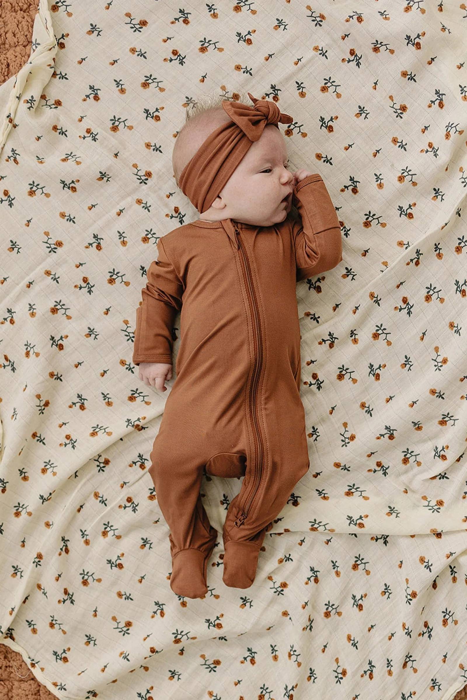 Mebie Baby Rust Footed Zipper Pajama, Bamboo, Baby Essentials