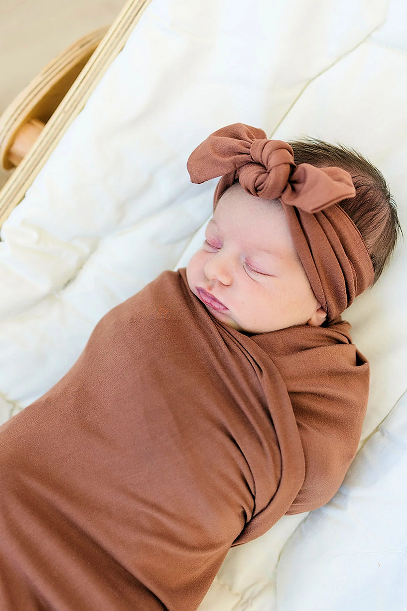 Mebie Baby Rust Swaddle Blanket + Hat OR Head Wrap Set, Bamboo, Baby Essentials
