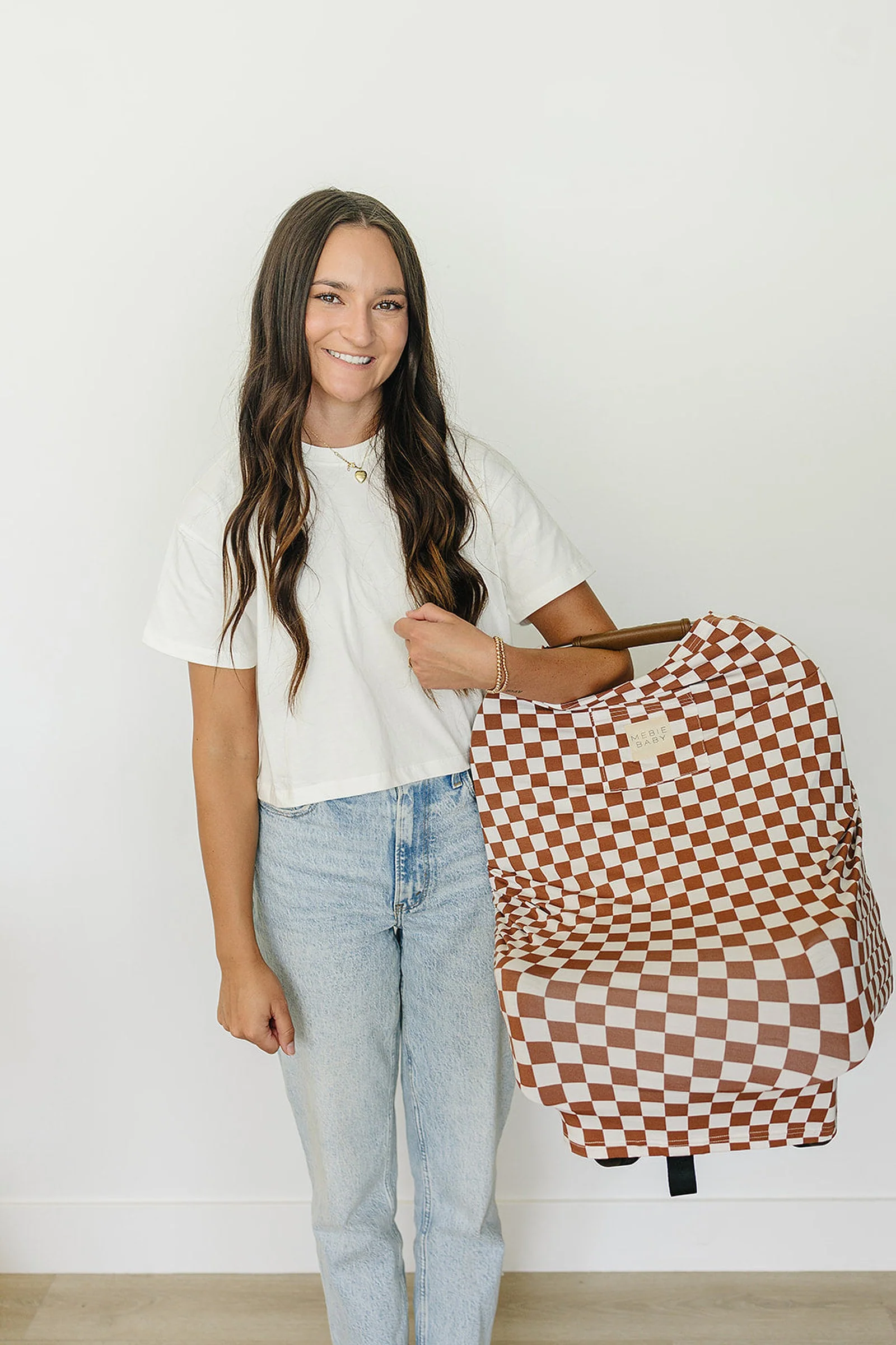 Mebie Baby Rust Checkered Multi-Use, Bamboo, Car Seat & Nursing Cover, Gender Neutral, Baby - Image 4