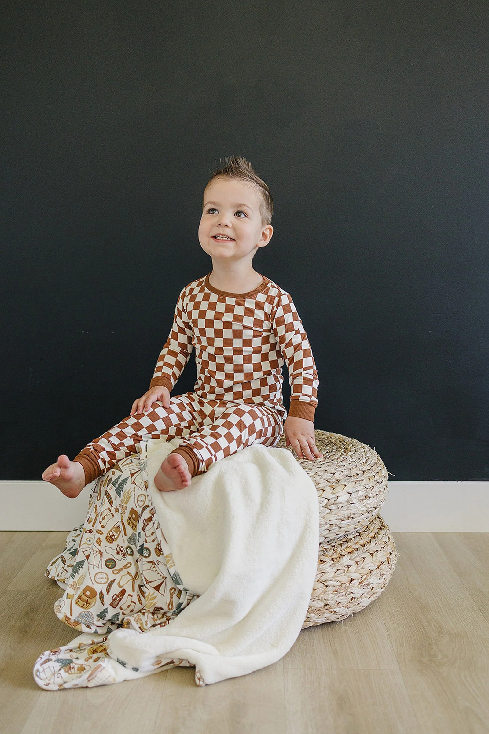 Mebie Baby Rust Checkered Ribbed Cozy Pajama Set, Baby, Toddler & Kids, Bamboo - Image 5