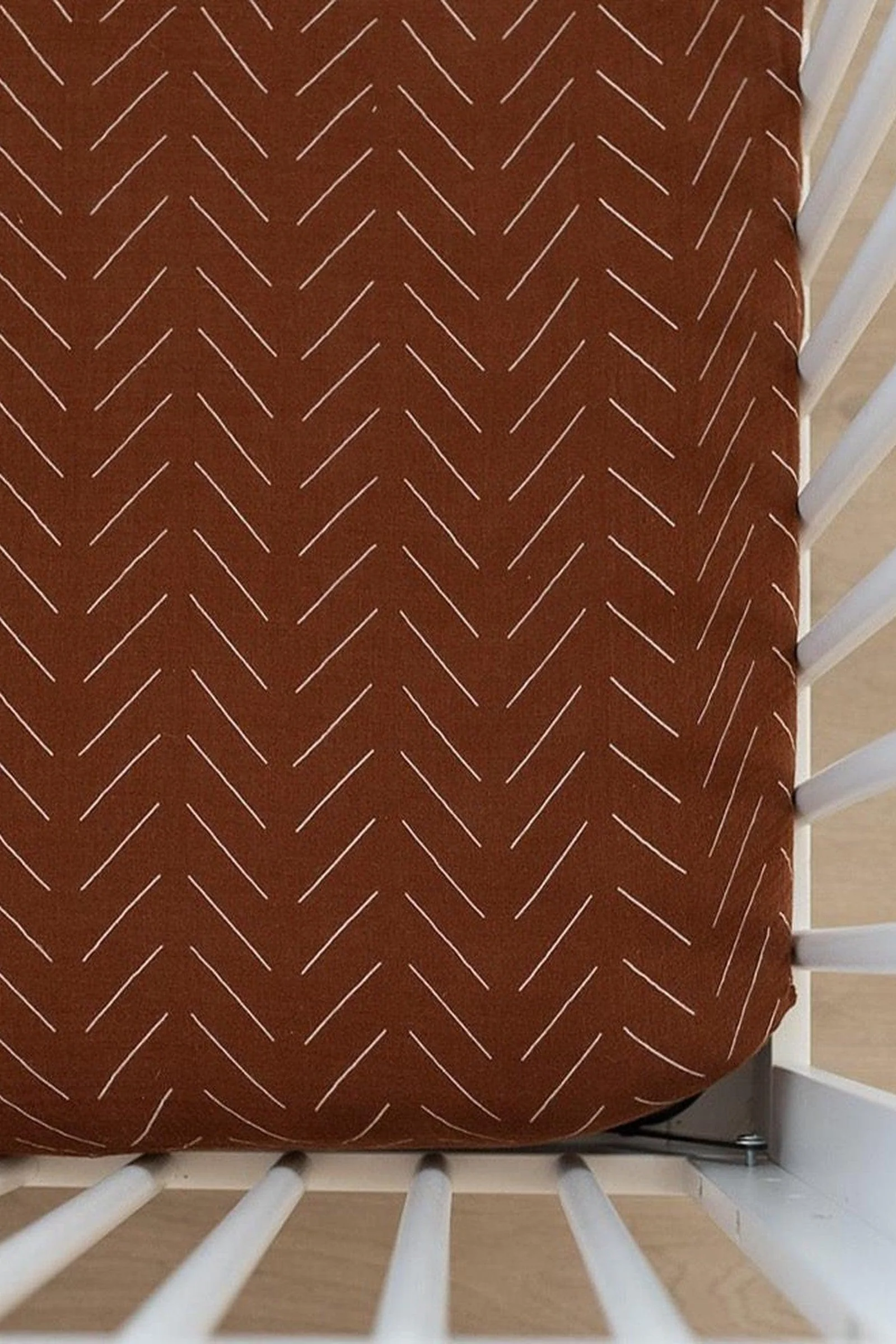 Mebie Baby Rust Mudcloth Muslin Crib Sheet, 100% Cotton, Baby Essentials - Image 2