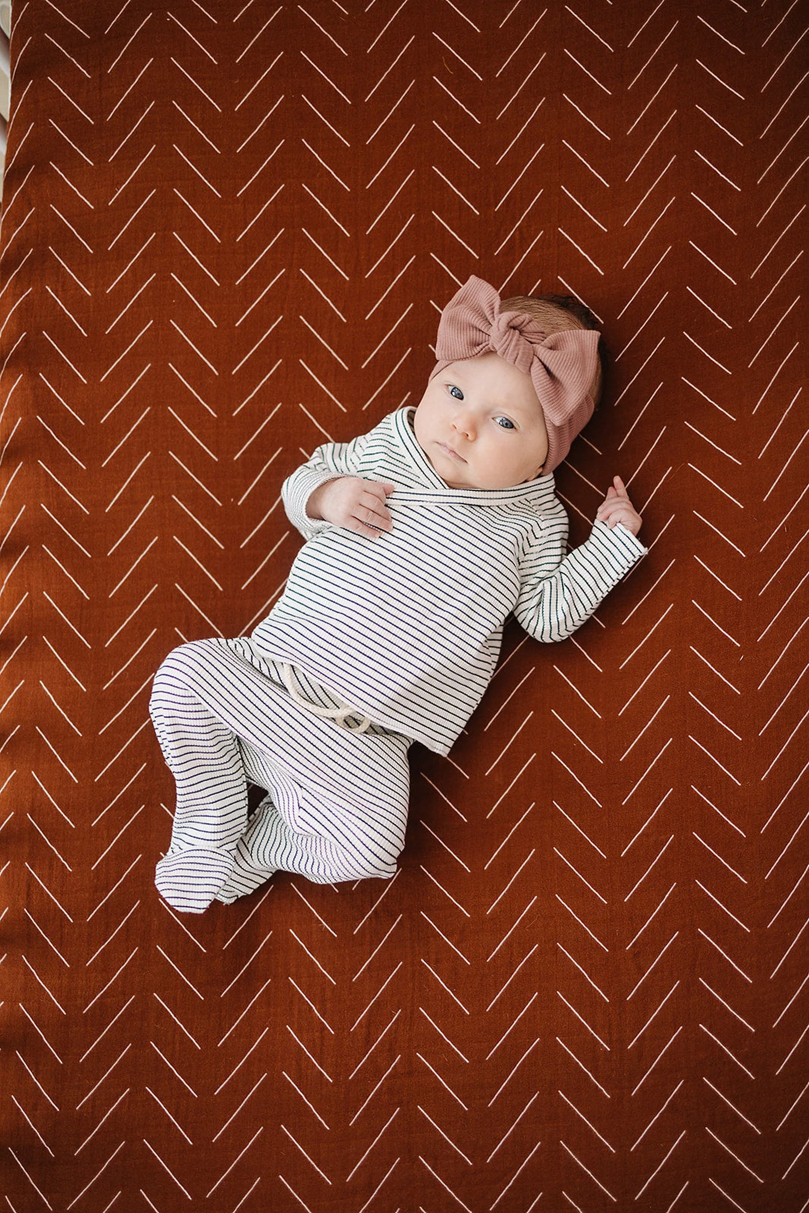 Mebie Baby Rust Mudcloth Muslin Crib Sheet, 100% Cotton, Baby Essentials - Image 4