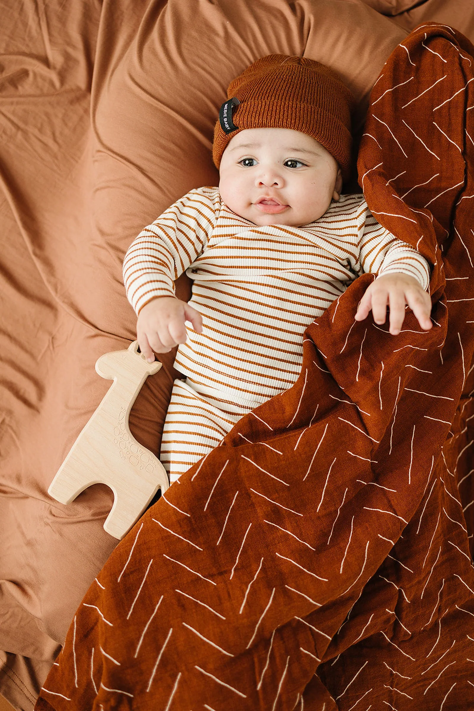 Mebie Baby Rust Mudcloth Muslin Swaddle Blanket, 100% Cotton, Baby Essentials - Image 4