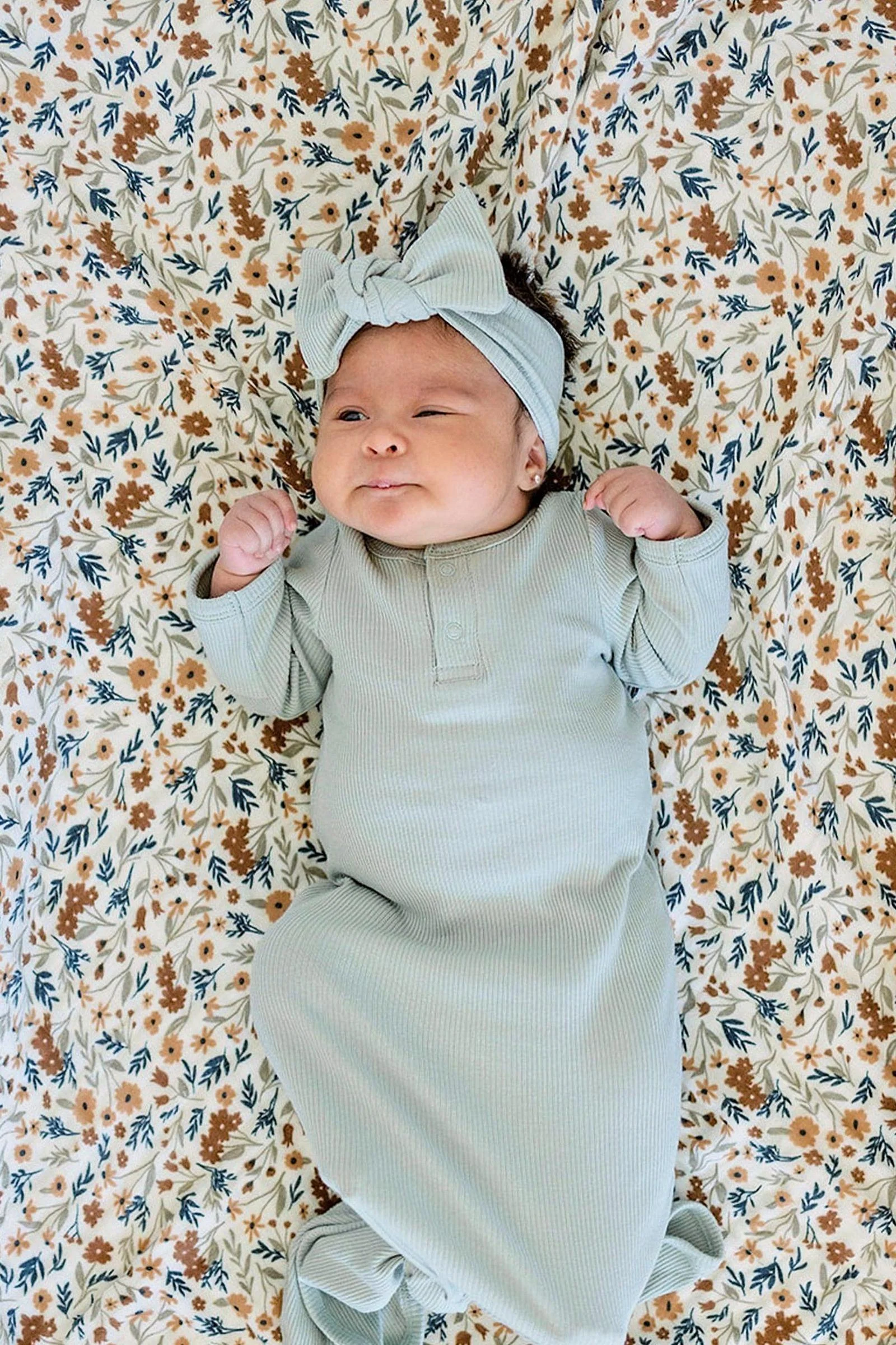 Mebie Baby Baby Girl Sage Ribbed Head Wrap, Organic Cotton, Baby - Image 4