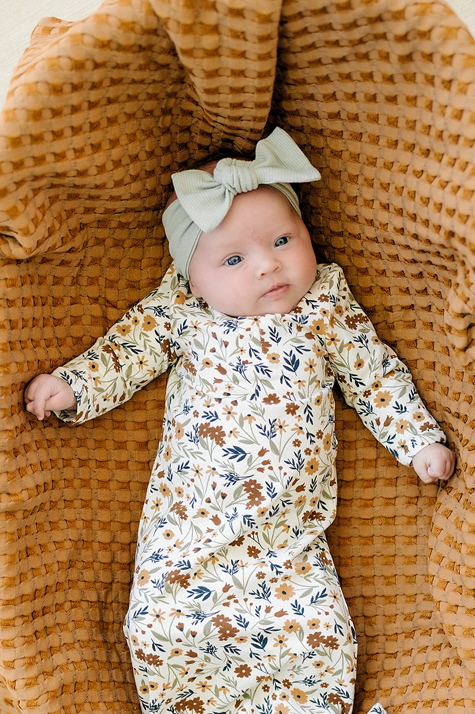 Mebie Baby Baby Girl Sage Ribbed Head Wrap, Organic Cotton, Baby - Image 5