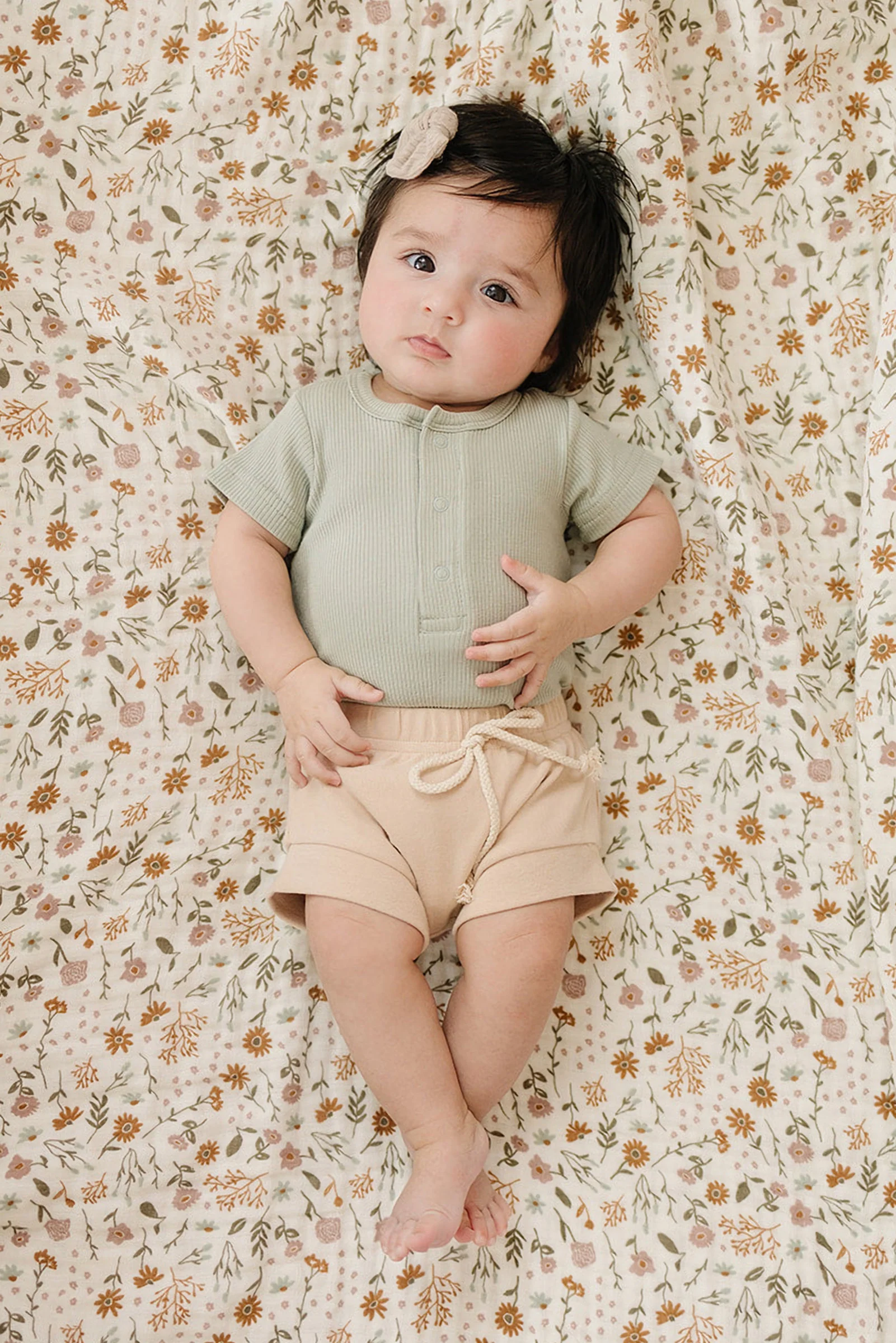 Mebie Baby Sage Ribbed Snap Bodysuit, Organic Cotton, Baby Essentials