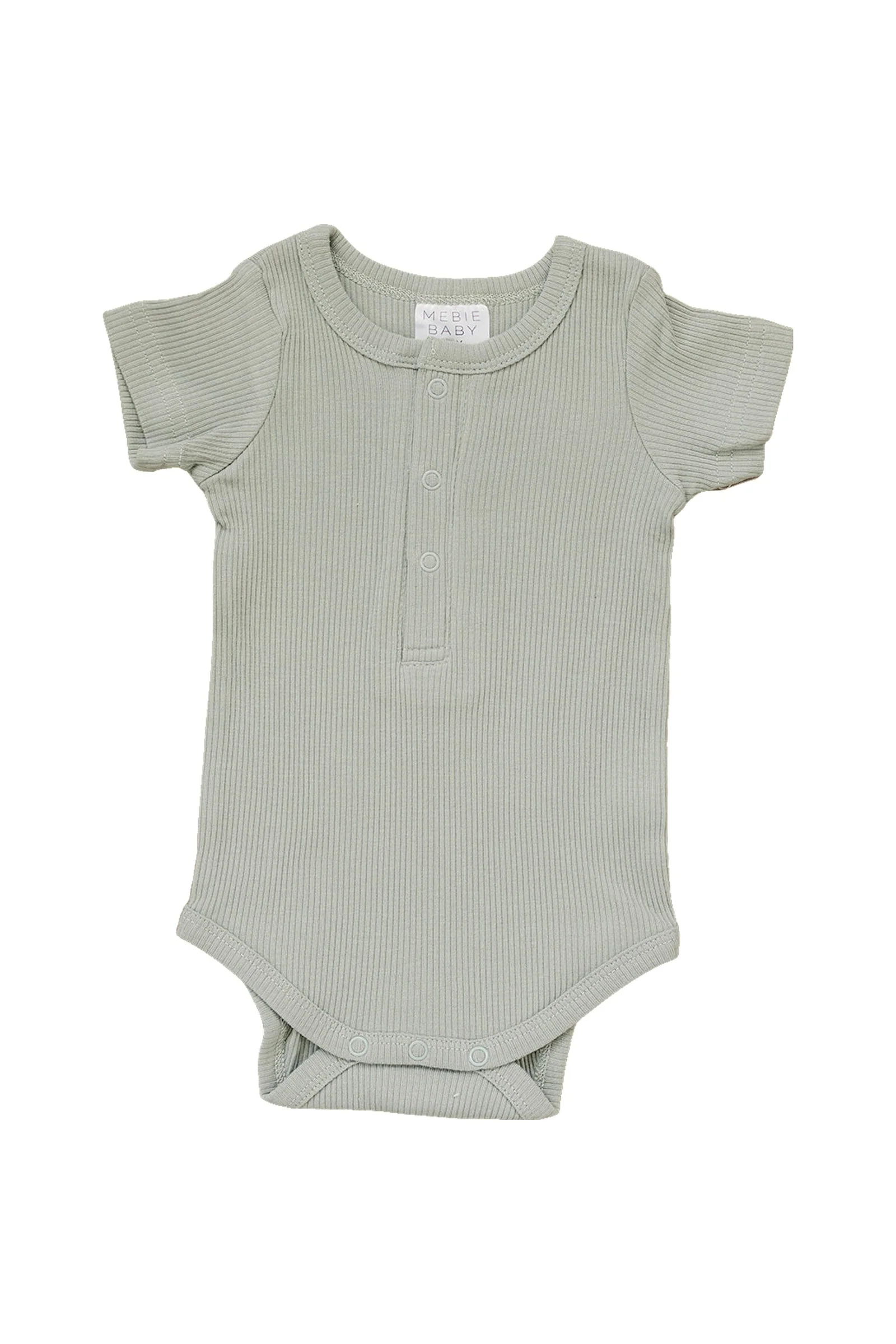 Mebie Baby Sage Ribbed Snap Bodysuit, Organic Cotton, Baby Essentials - Image 2