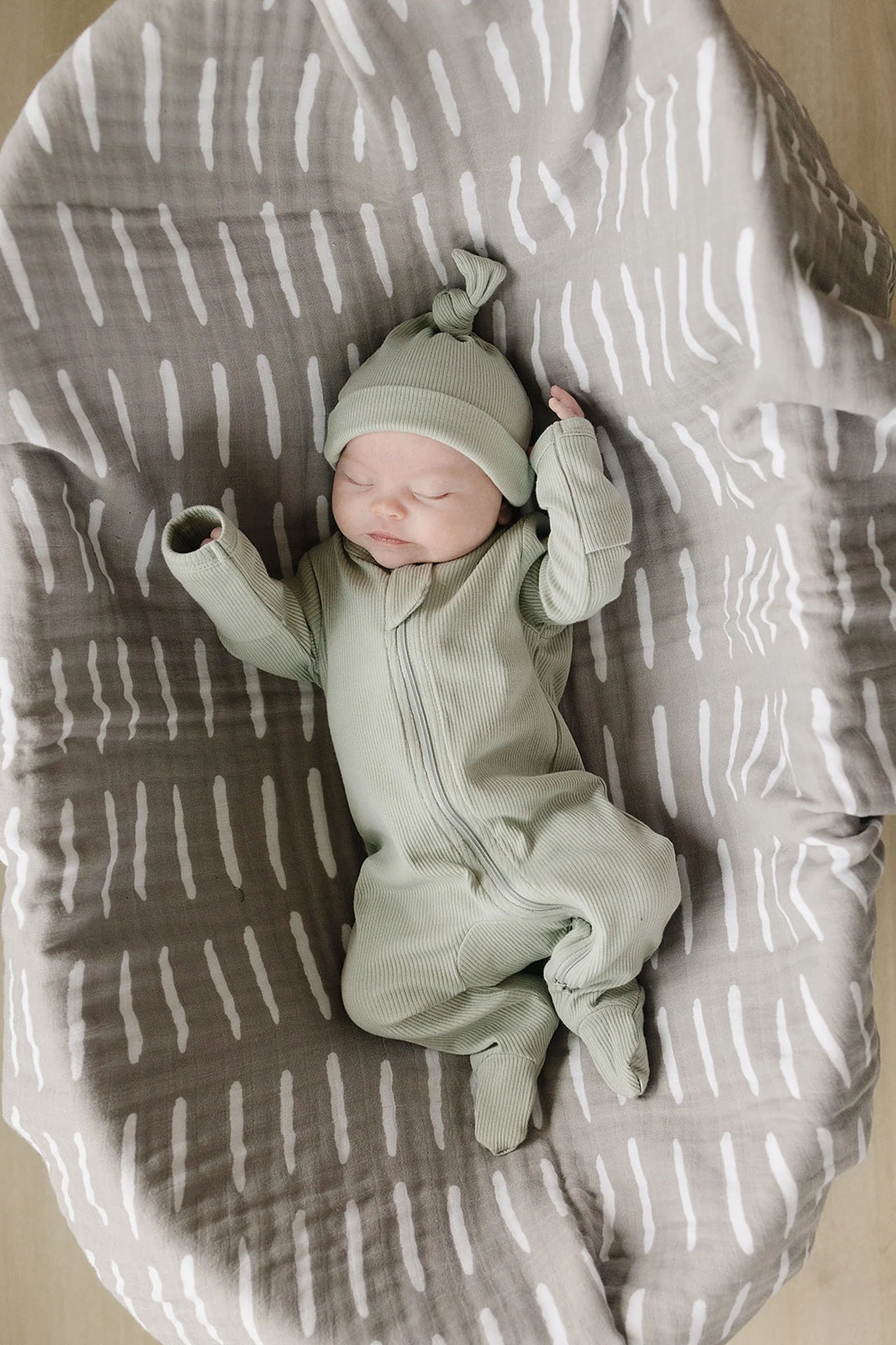 Mebie Baby Sage Ribbed Zipper Footed Pajama, Organic Cotton, Baby Essentials - Image 5