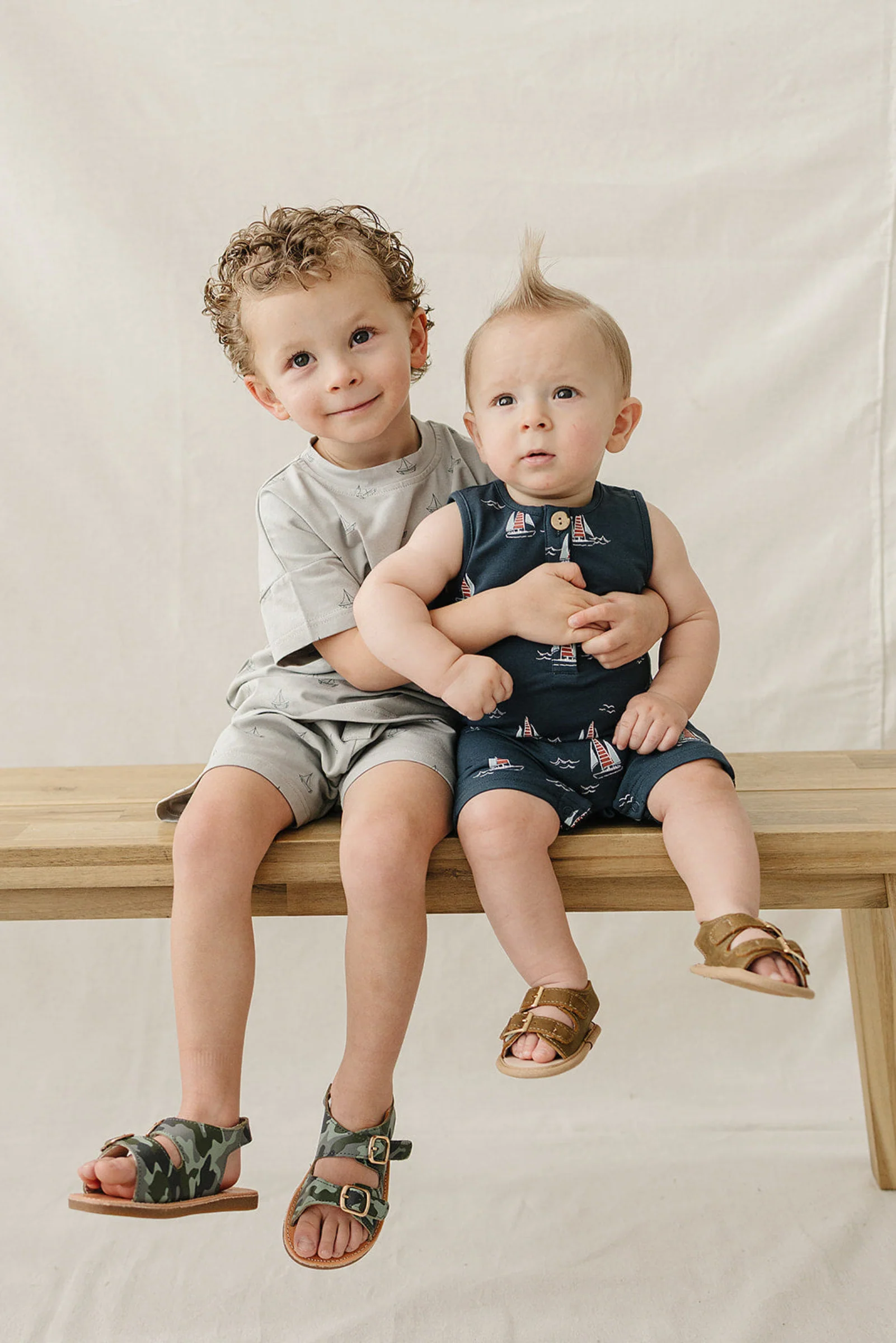 Mebie Baby Cotton Sailboat Button Shorts Set for Boys, Light Grey, Sizes 0-6 - Image 3