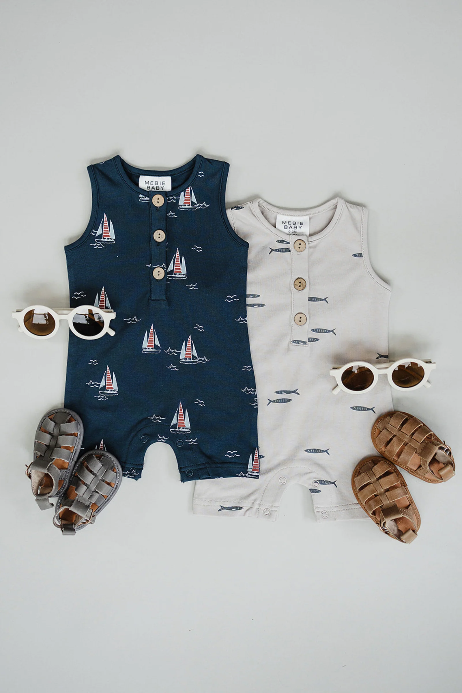 Mebie Baby Cotton Sailboat Short Romper for Baby Boys, Navy, Sizes 0-2T - Image 4