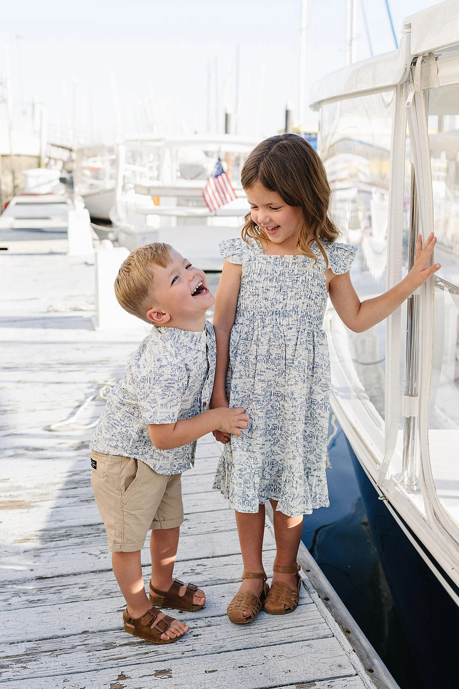 Mebie Baby Boys Santorini Linen Button Up Shirt, Light Blue & White - Image 3
